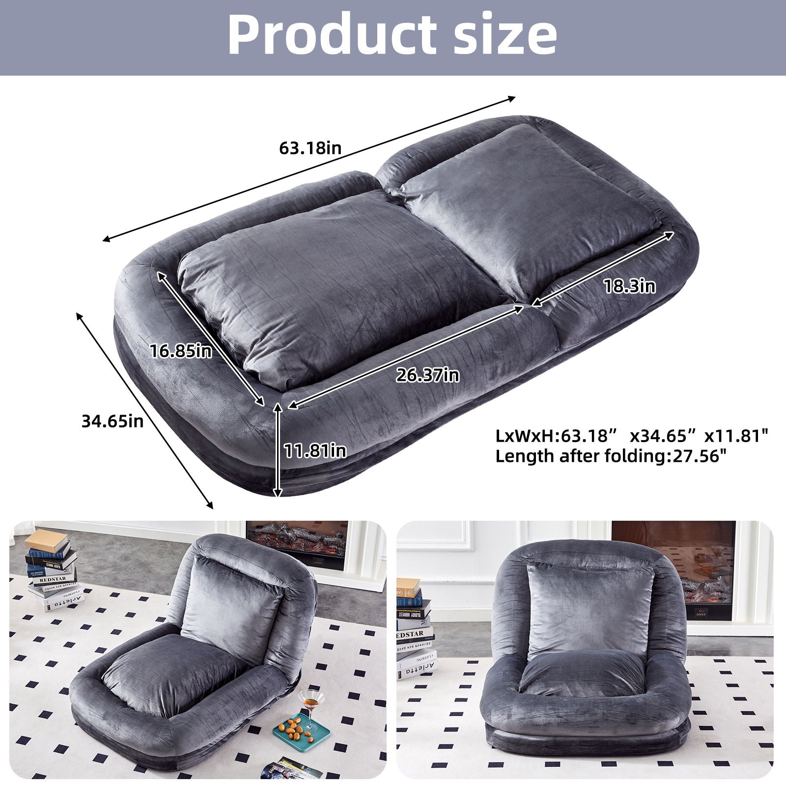 Contemporary Folding Sofa Chair With 5 Adjustable Positions For Gaming, Meditation, And Relaxation