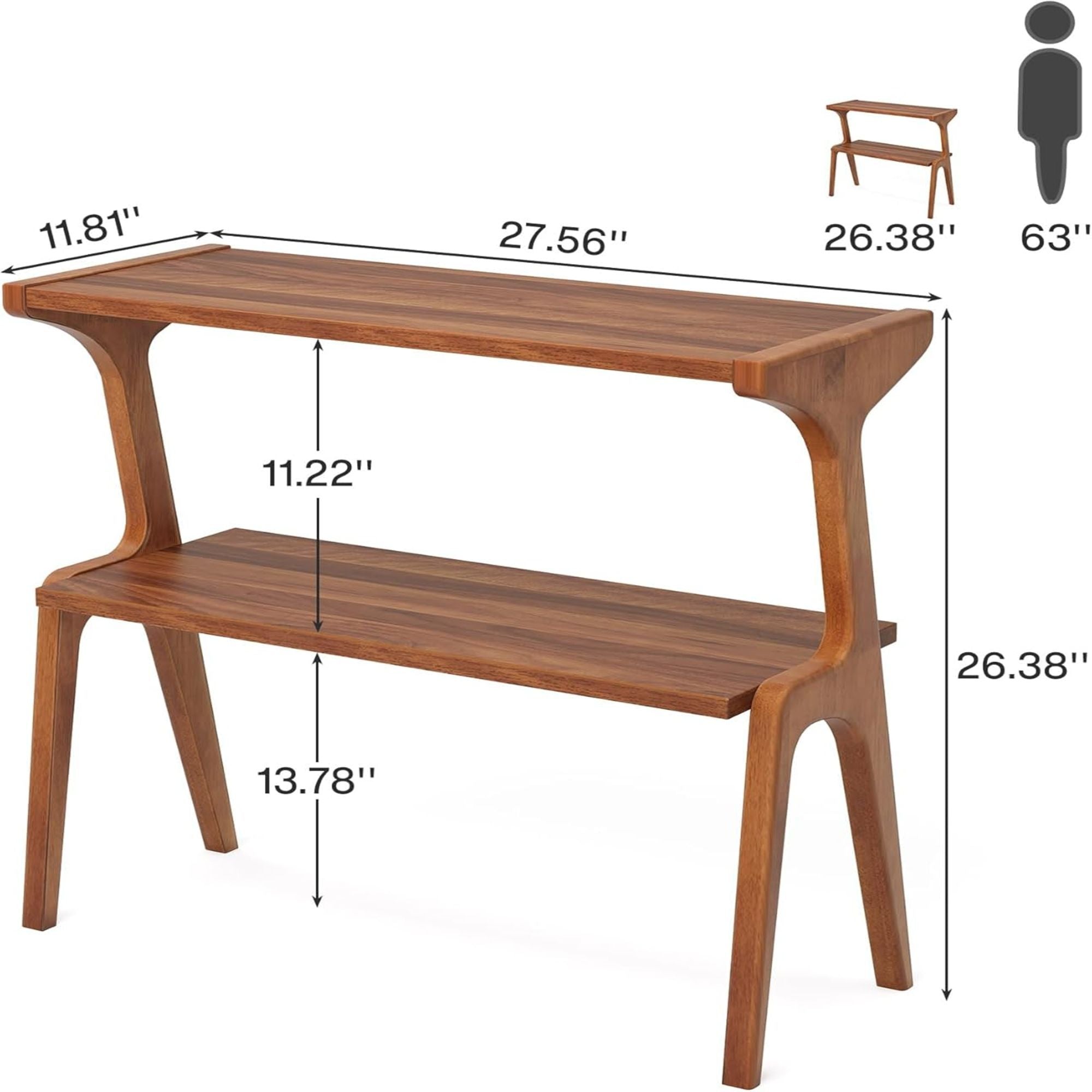 Narrow End Table With 2 Tier Shelf - Cherry