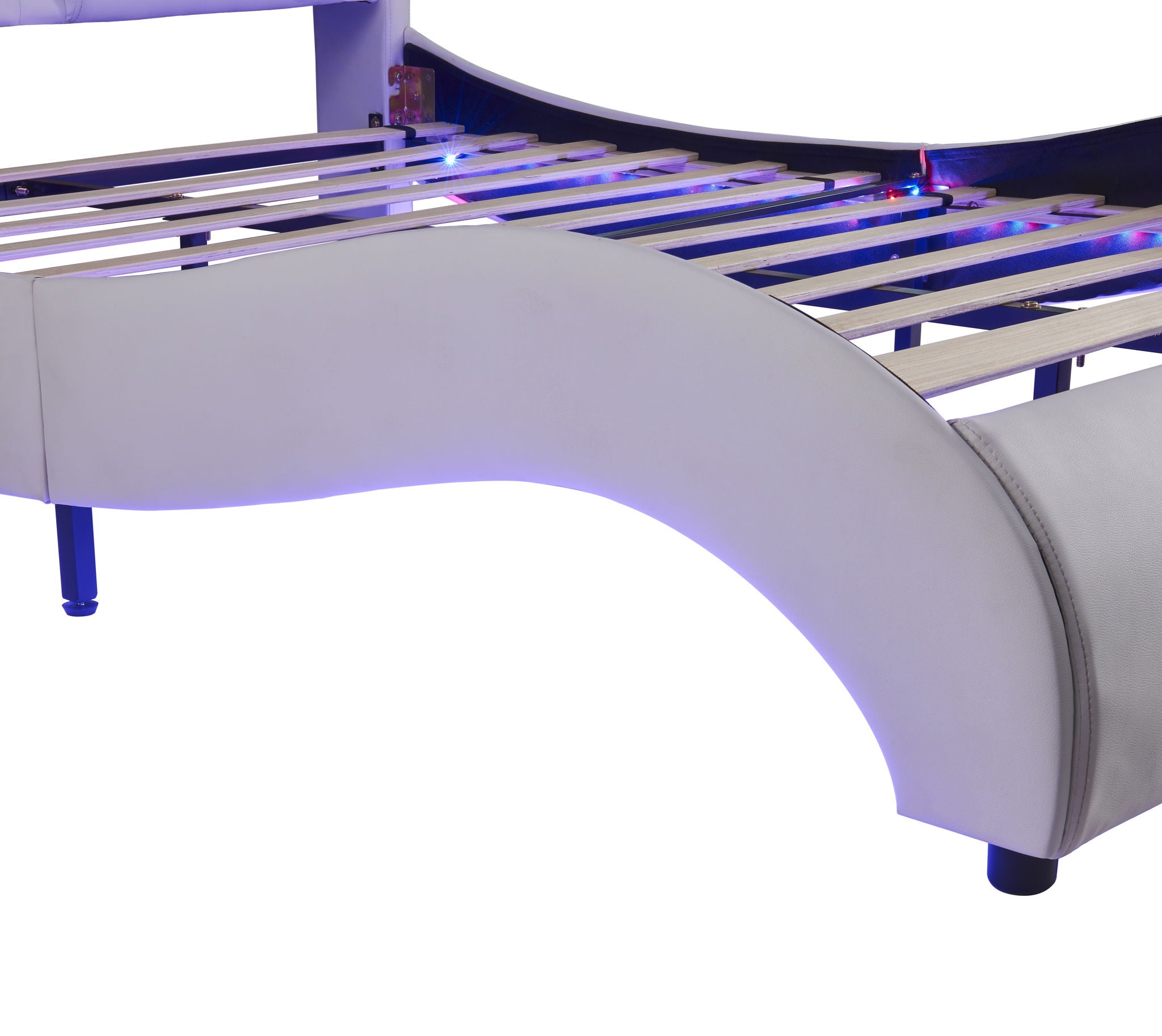 Upholstered Platform Bed With LED Light, Frame Slatted