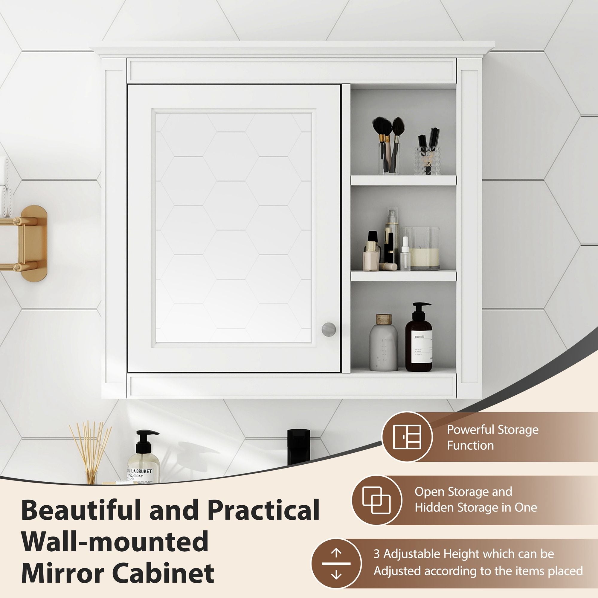 Wall Mounted Medicine Cabinet With Mirror And 3 Open Shelves