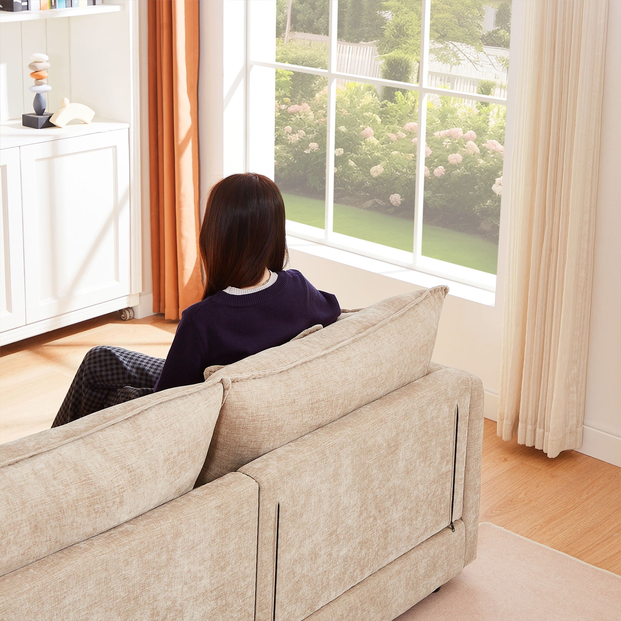 L Shaped Modular Sectional Sofa With Movable Ottoman, 3 Seater Comfortable Seating