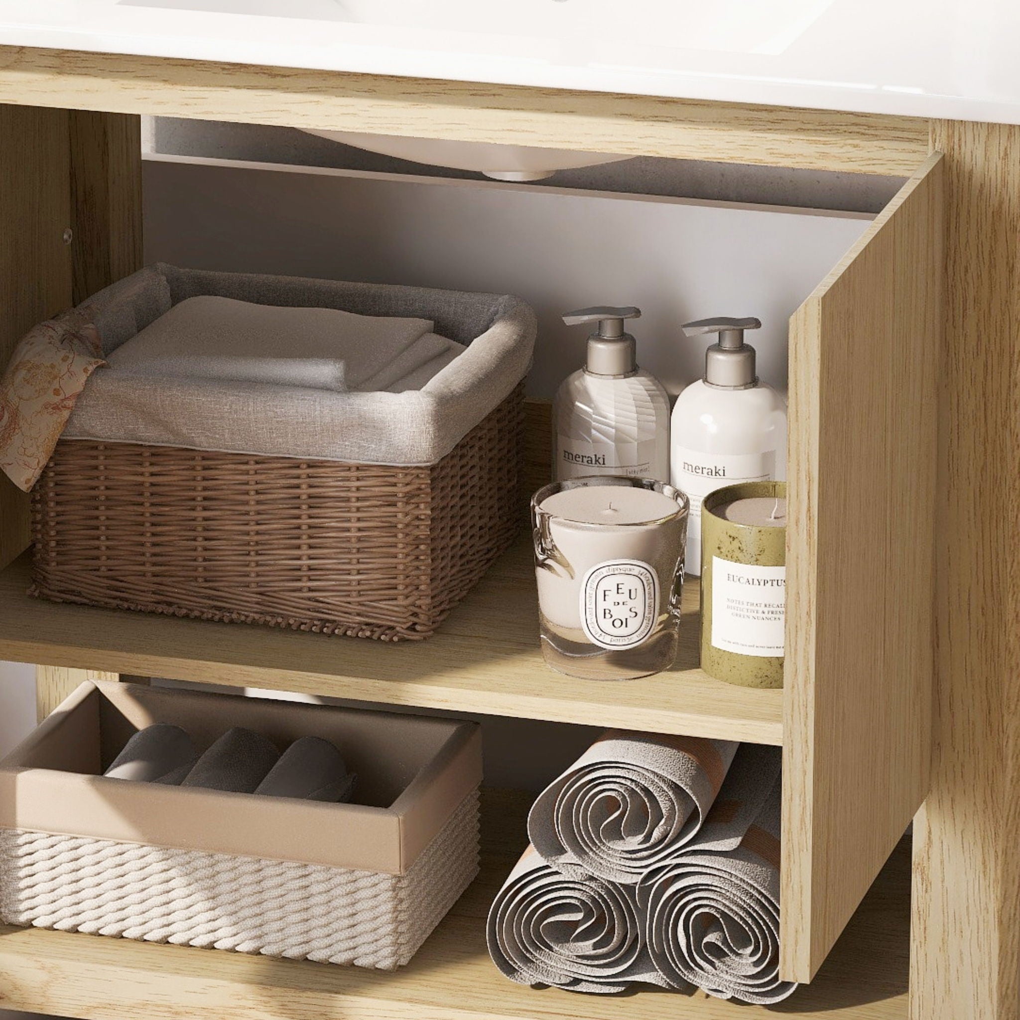 Modern Bathroom Vanity With Rectangle Ceramic Sink, Soft Closing Doors