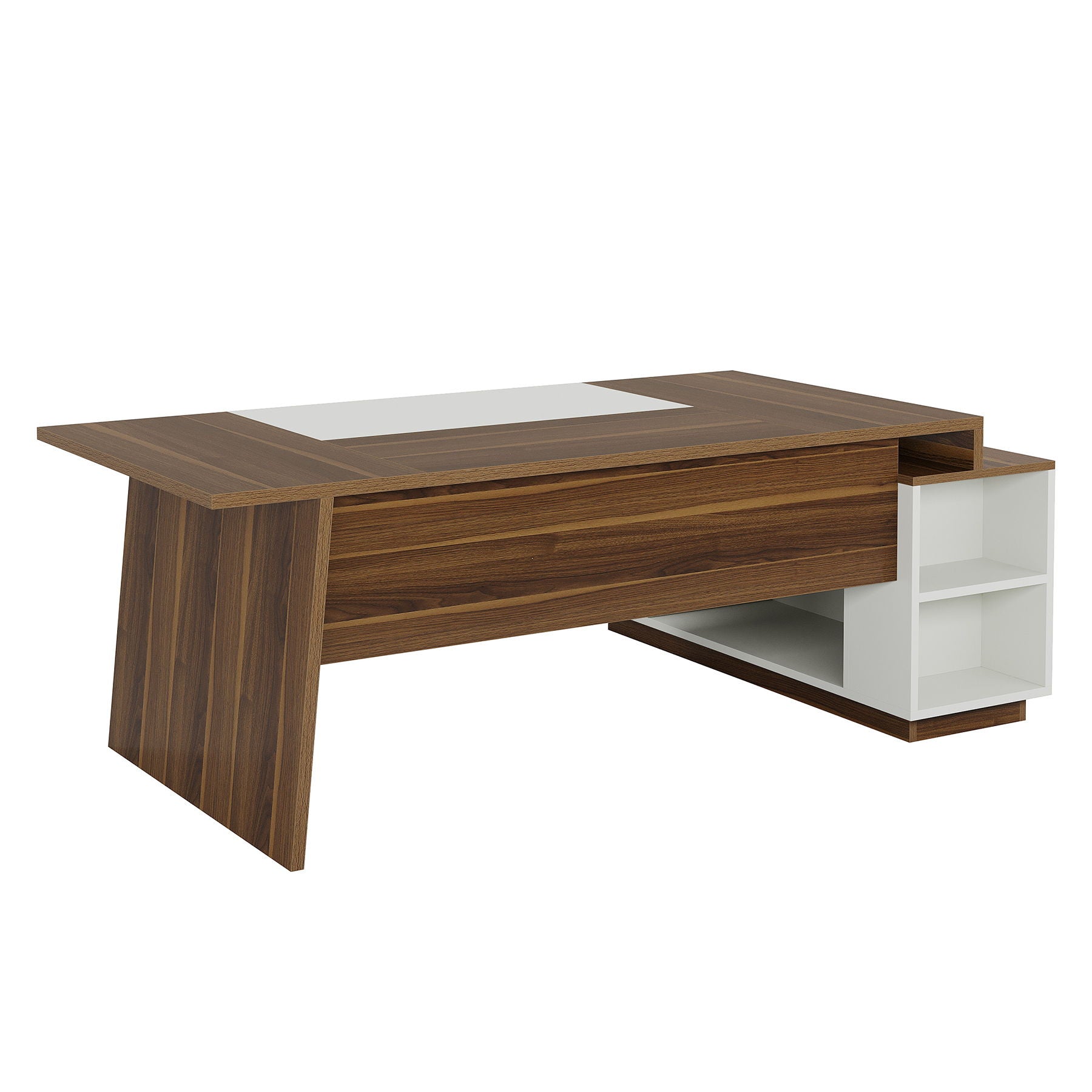 L-Shaped Executive Desk With Storage Cabinet And Shelves For Home Office - White / Walnut