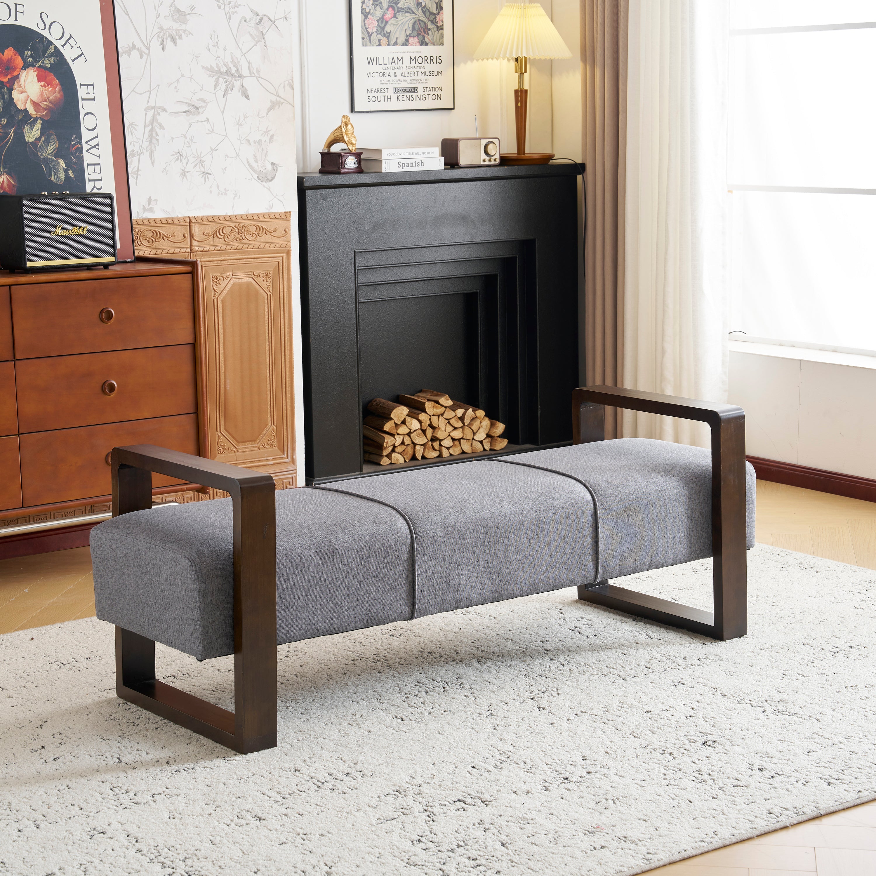 Sleek-and-Stylish-Long-shaped-Ottoman,-Gray-Ottomans