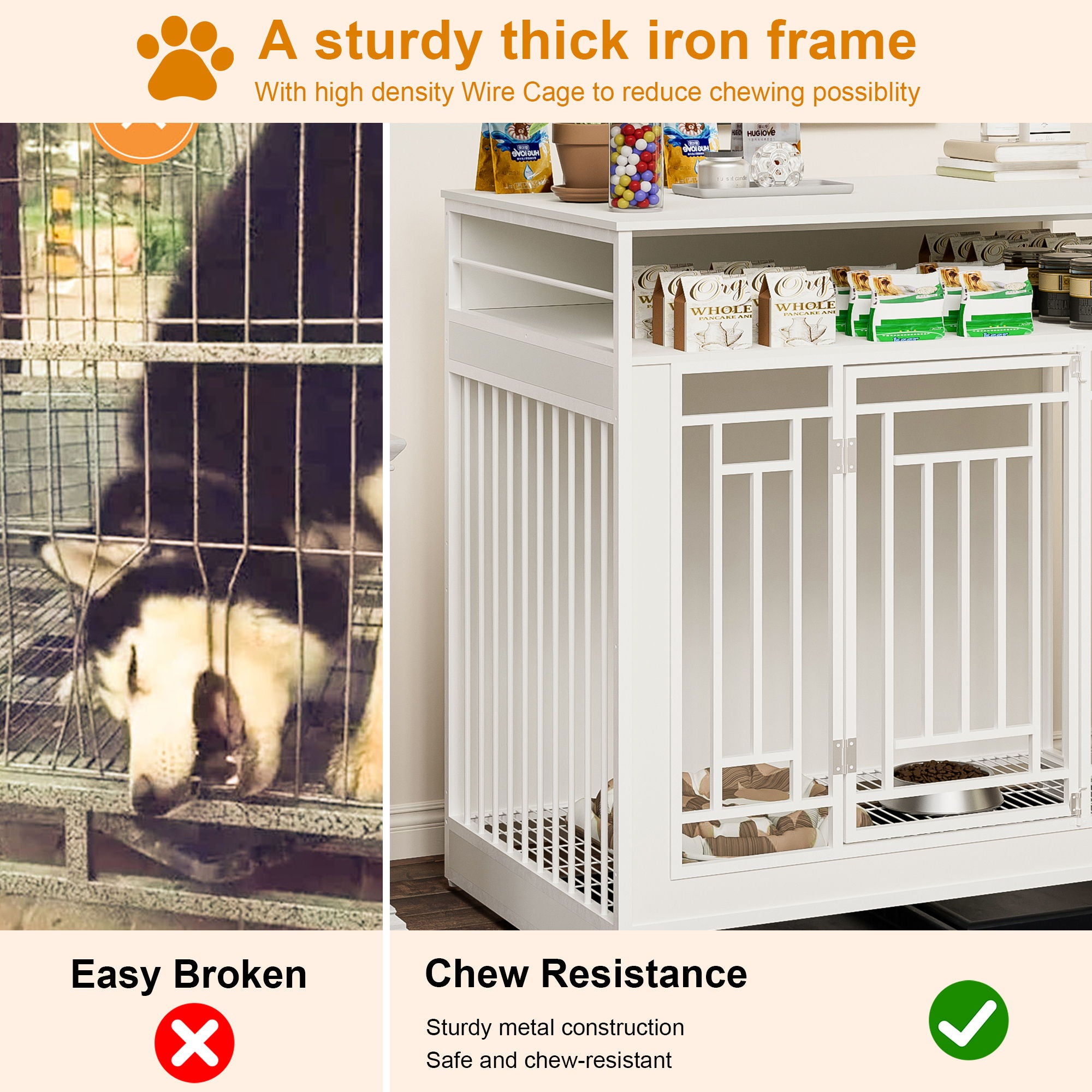 Wooden Dog Crate Furniture With Divider And Storage - White