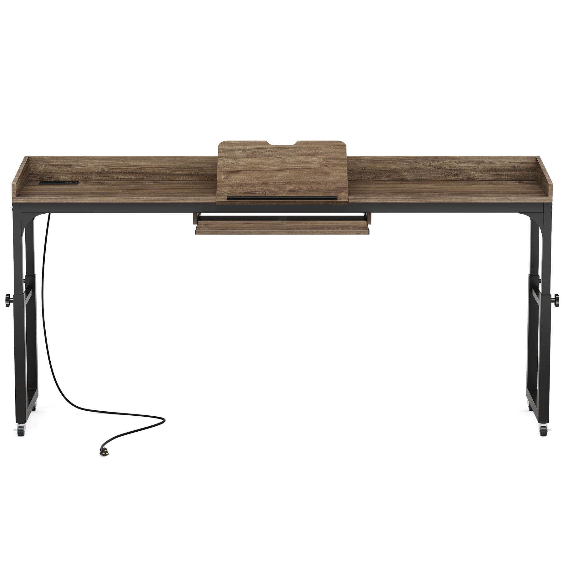 Adjustable Overbed Table With Wheels, Queen Size Mobile Desk - Dark Gray