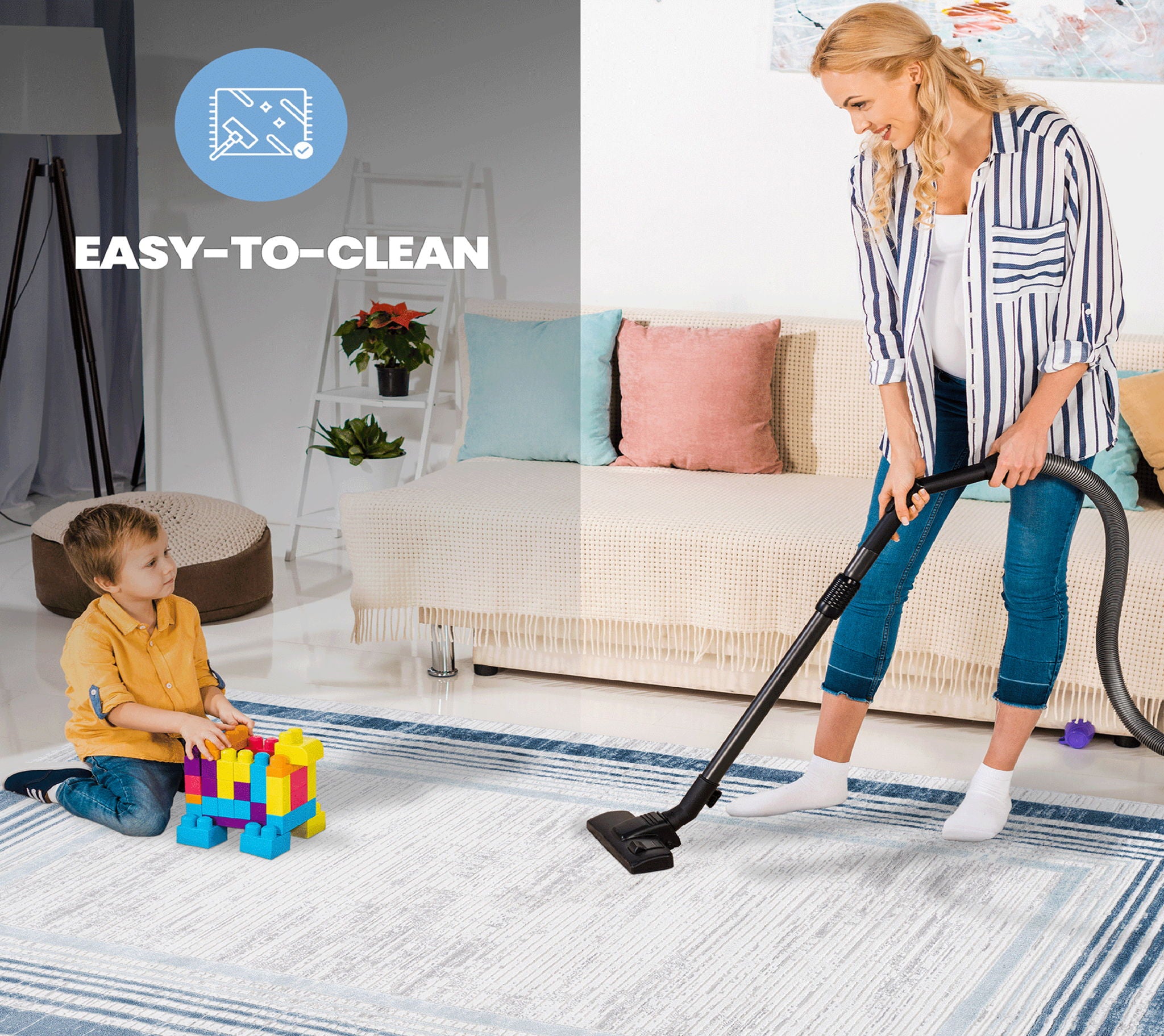 Marfi - 8' X 10' Bordered Area Rug - Blue / Ivory