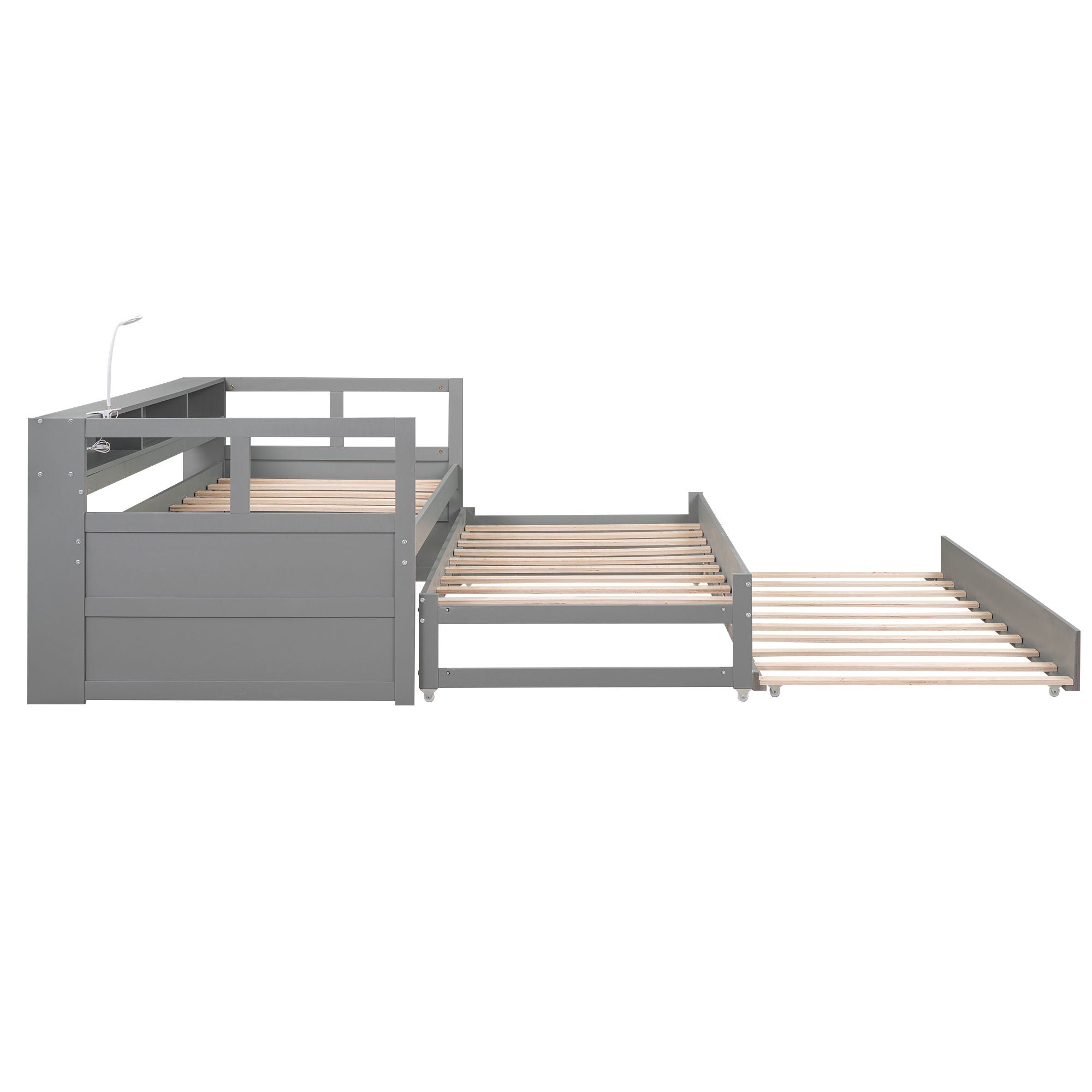 Daybed With 2 Trundles, 3 Storage Cubbies, Built In USB Charging Light