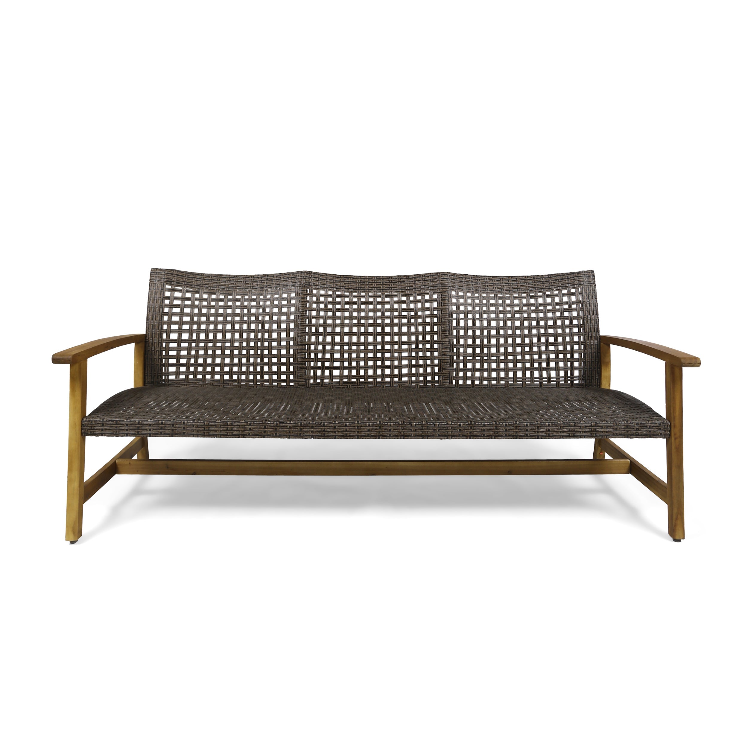 Handwoven Wicker and Acacia Outdoor Sofa