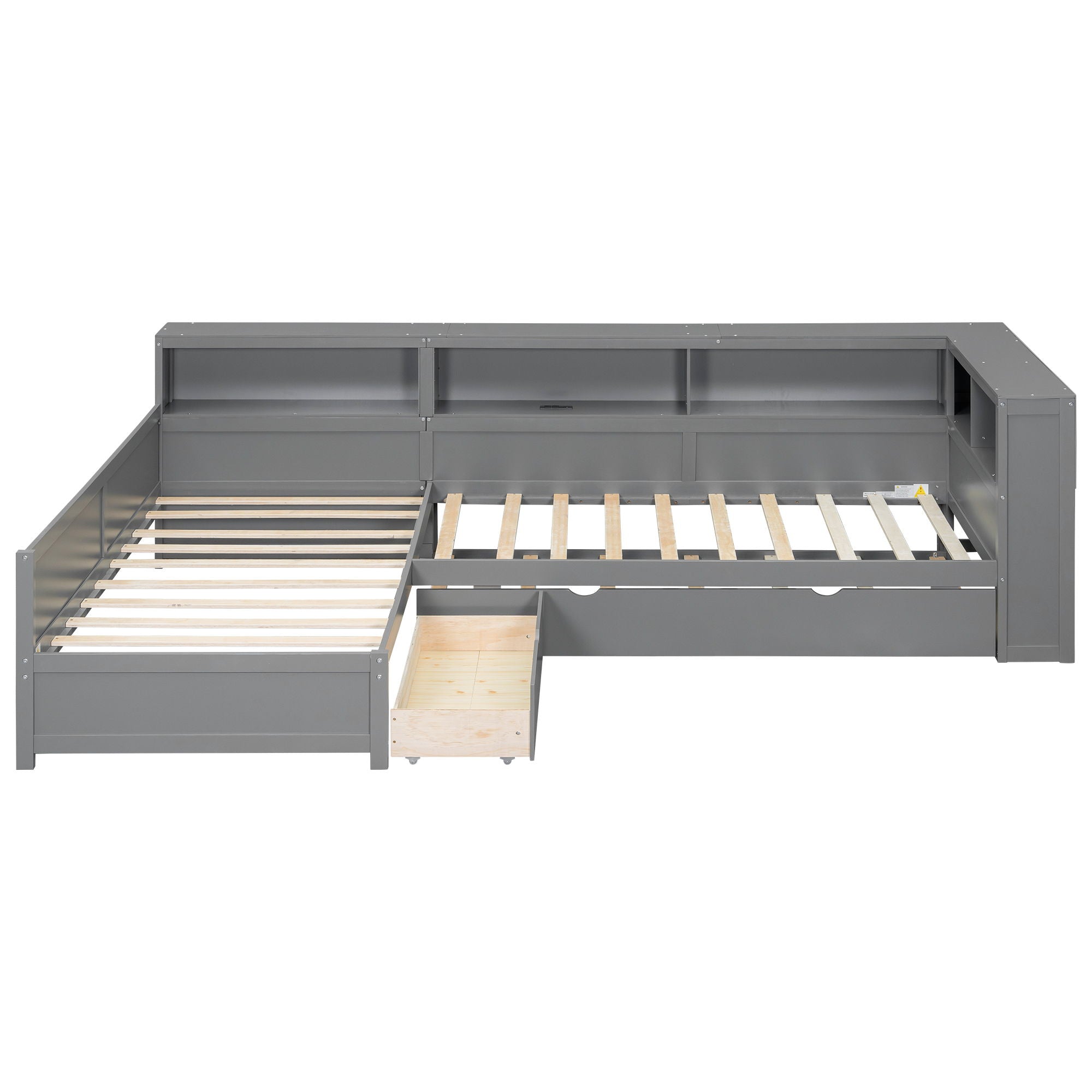 L Shaped Platform Bed With Trundle And Drawer