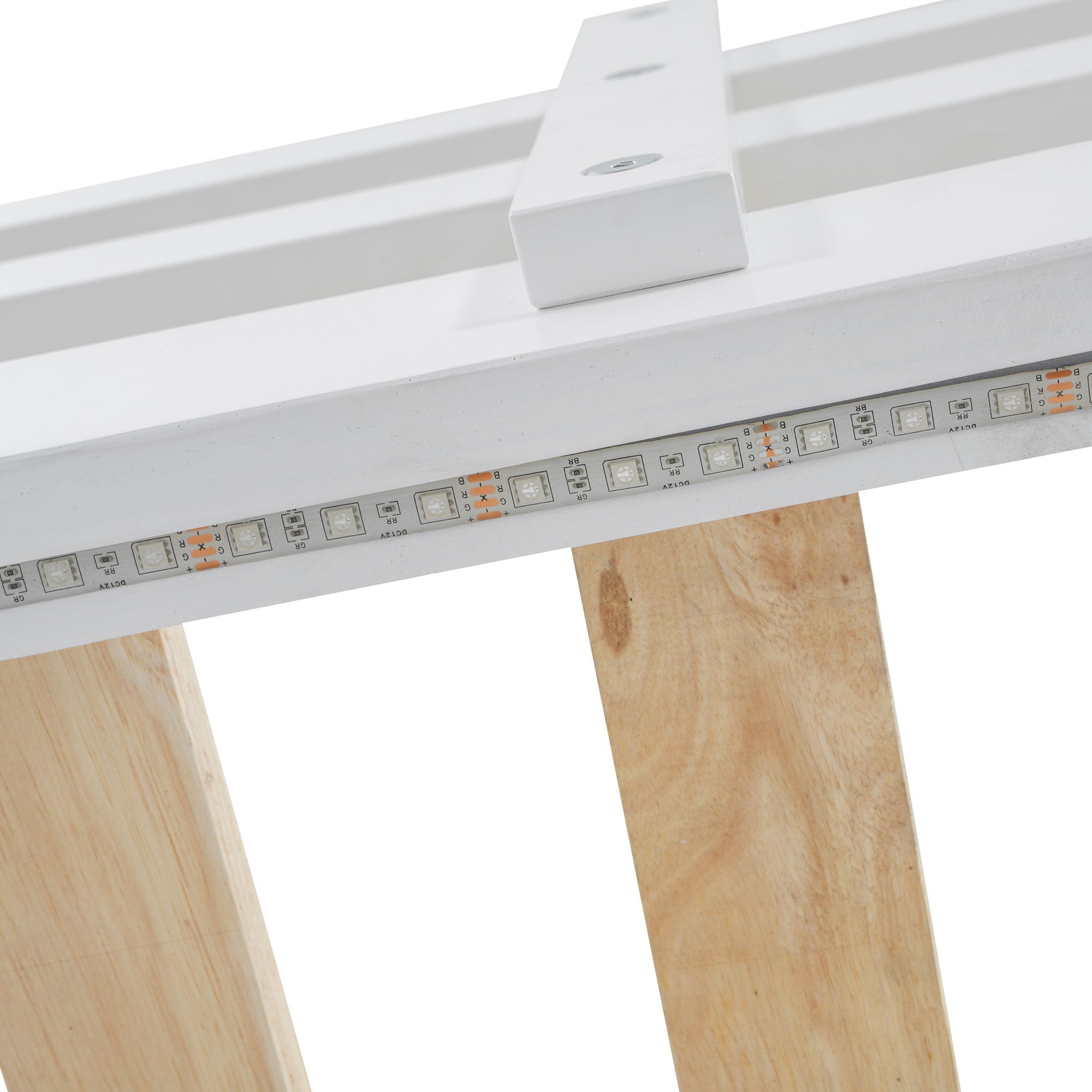 Full Long Loft Bed With Storage Staircase, Murphy Bed, LED Light - White