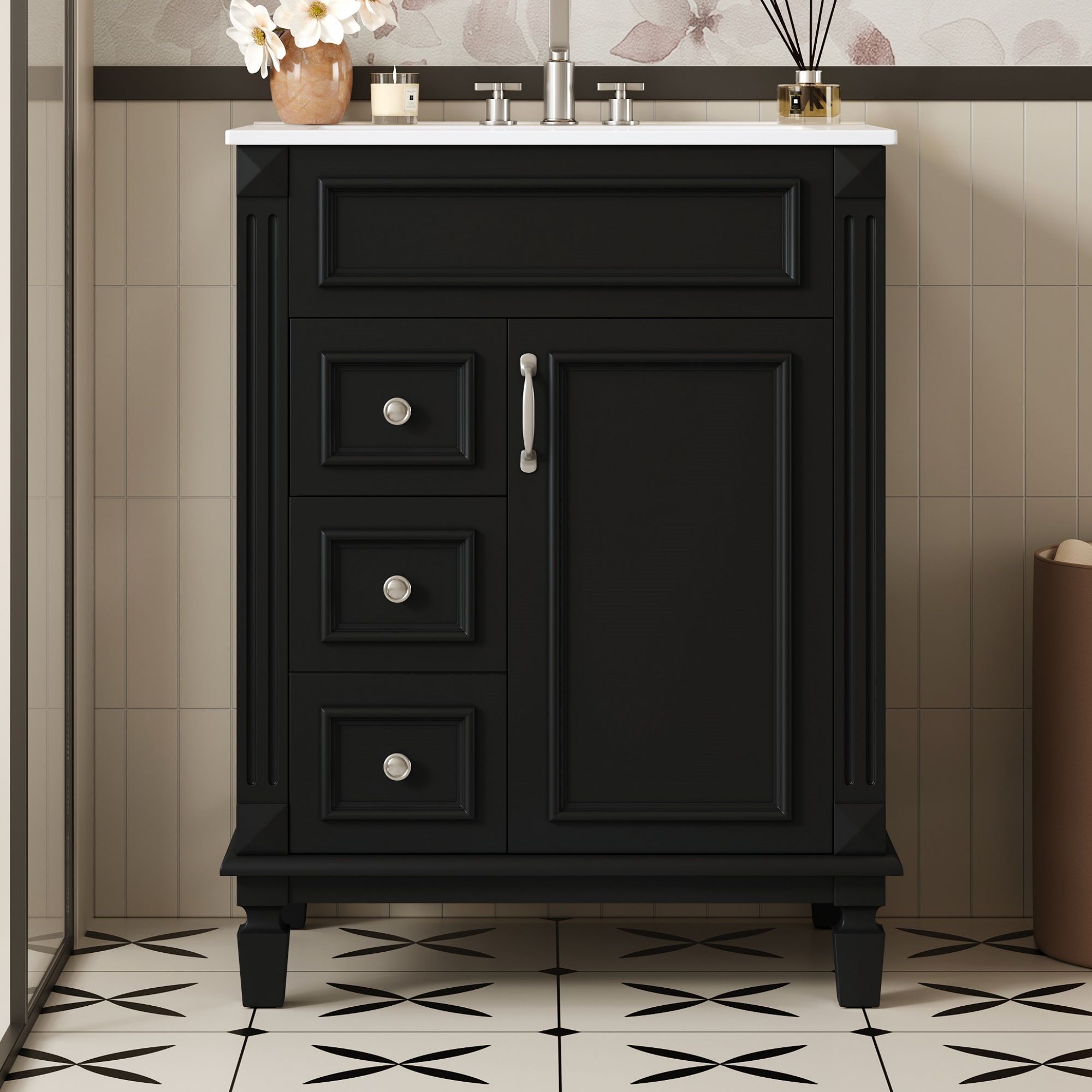 Bathroom Vanity With Sink, Compact Cabinet & 2 Drawers And Adjustable Shelf