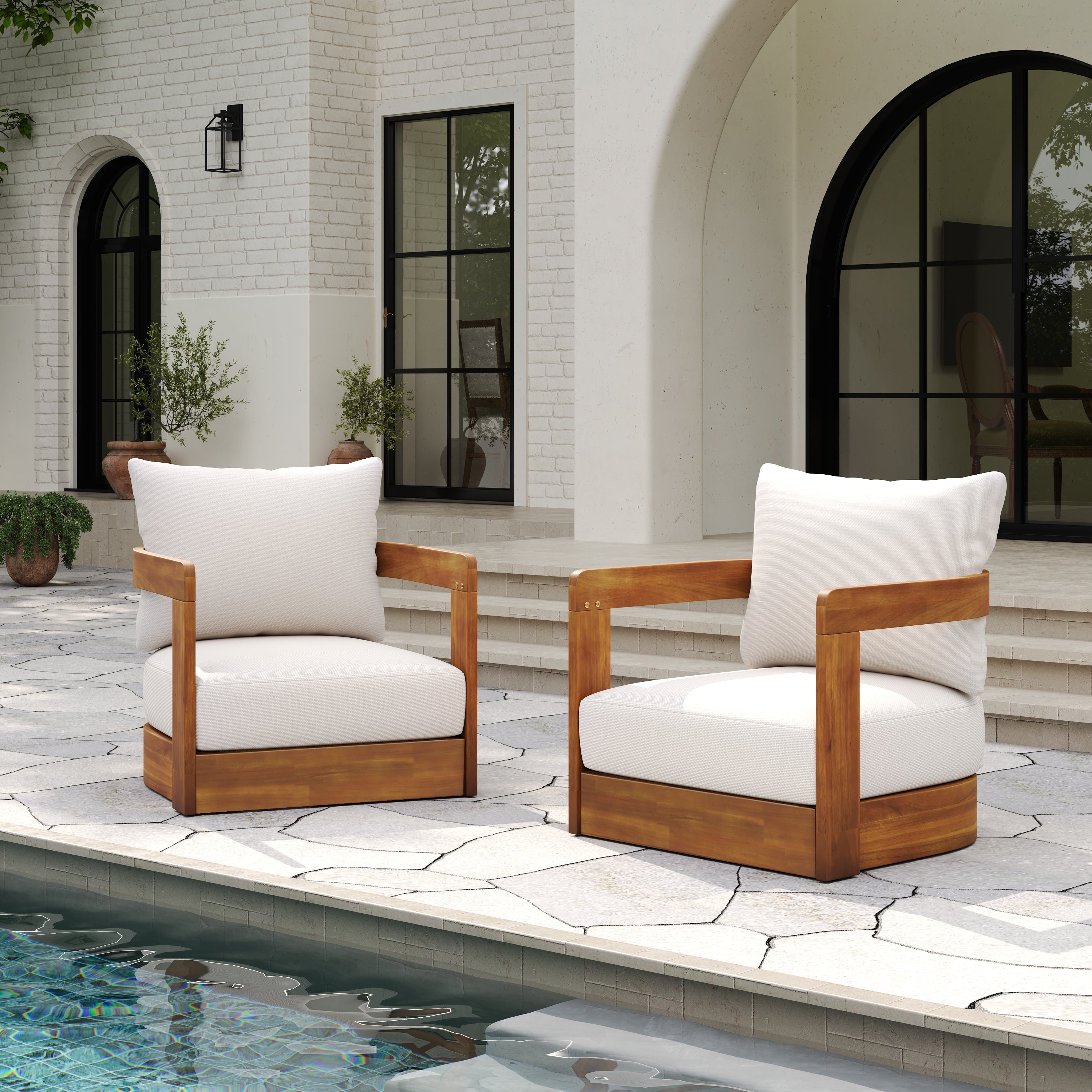 Premium Acacia Wood Outdoor Club Chairs - Set of 2