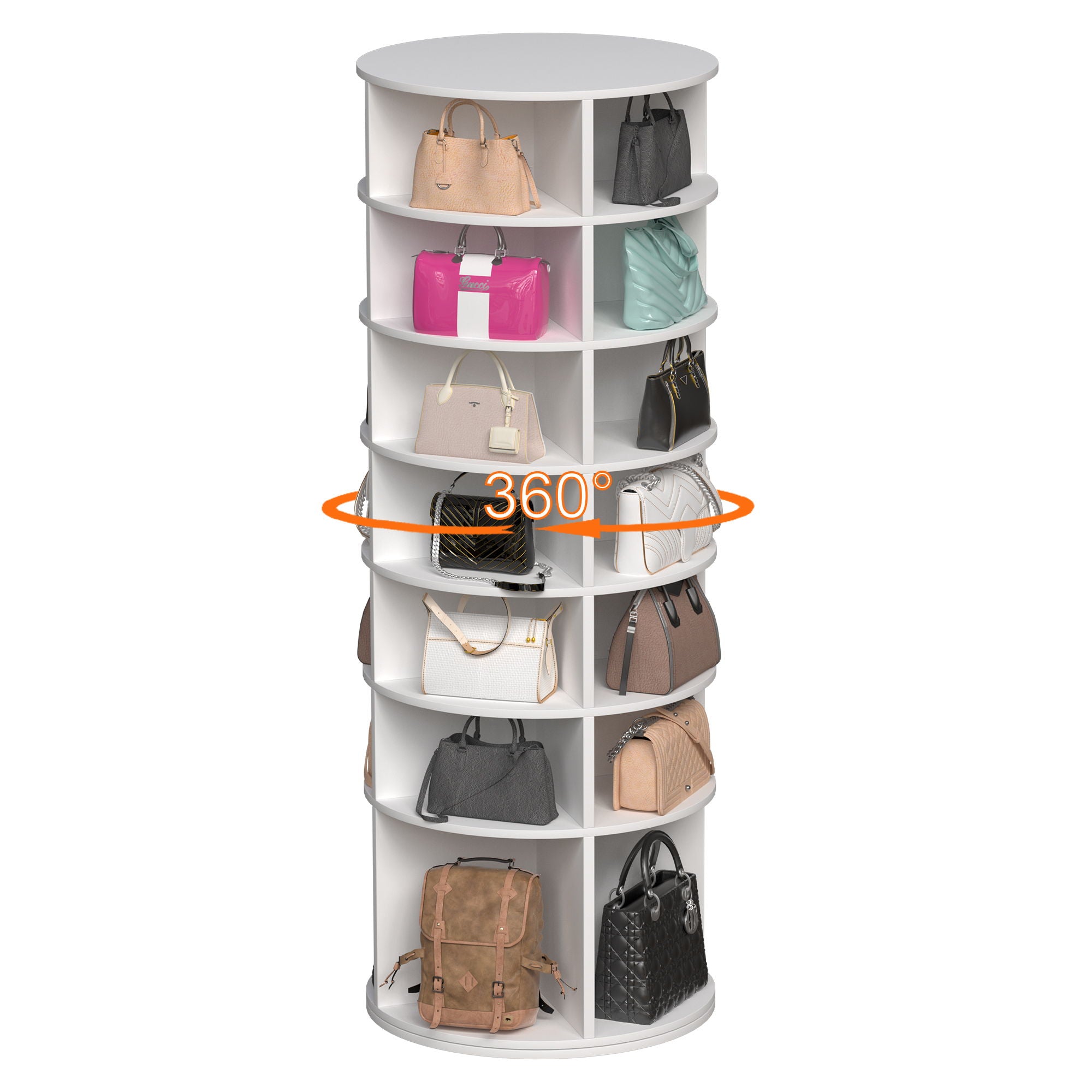 6 Tier Spinning Shoe Rack, Free Standing, 360° Revolving Shoe Organizer - White