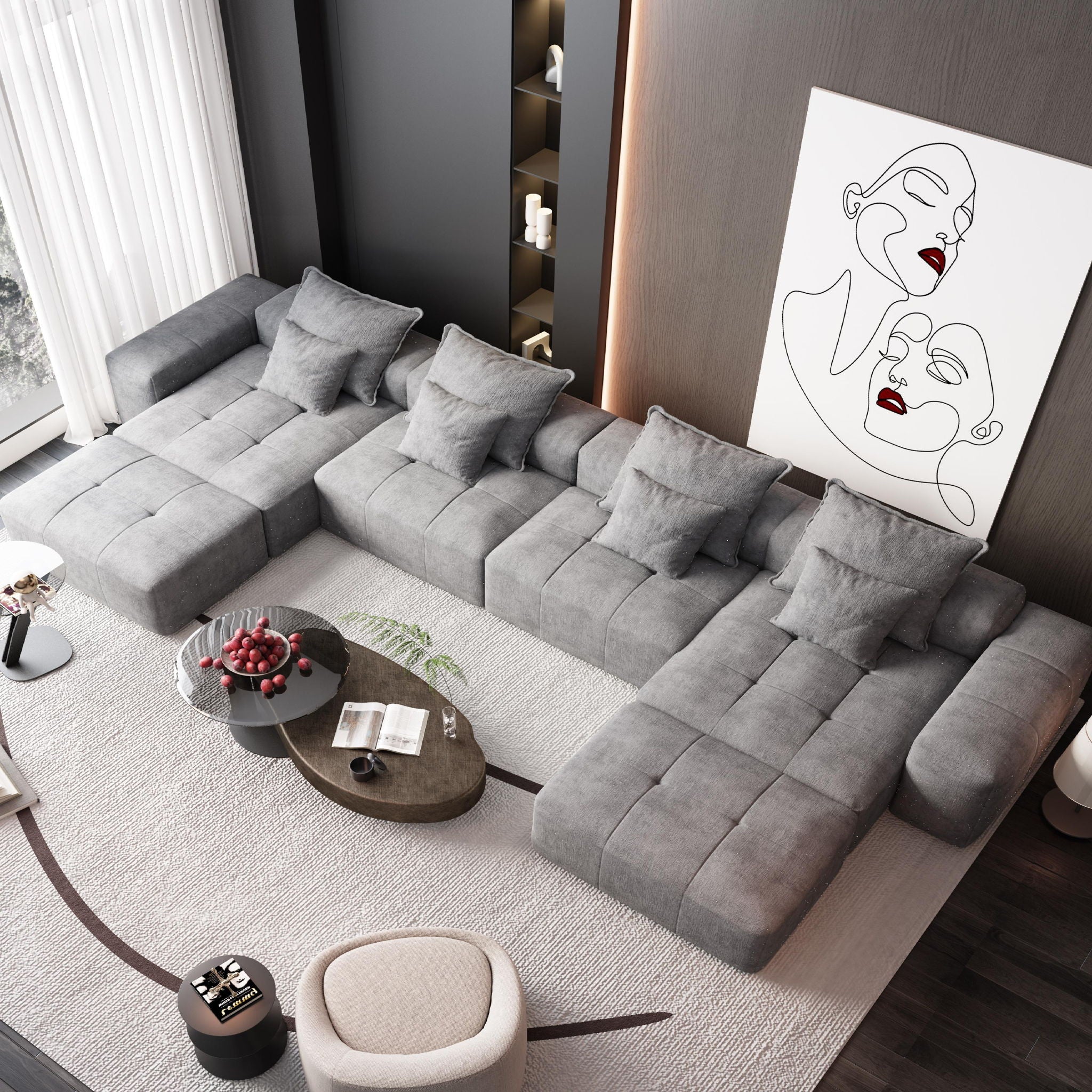 Modern Oversized Diy Combination Modular Sectional Sofa With Pillows