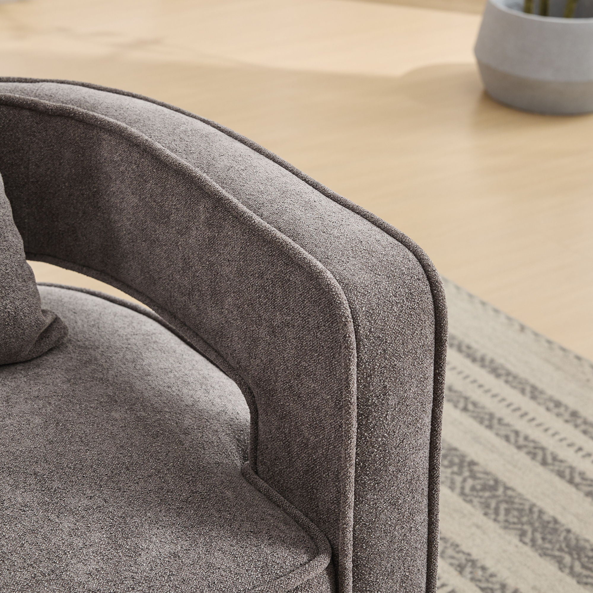 Swivel Accent Open Back Barrel Chair With Weathered Base