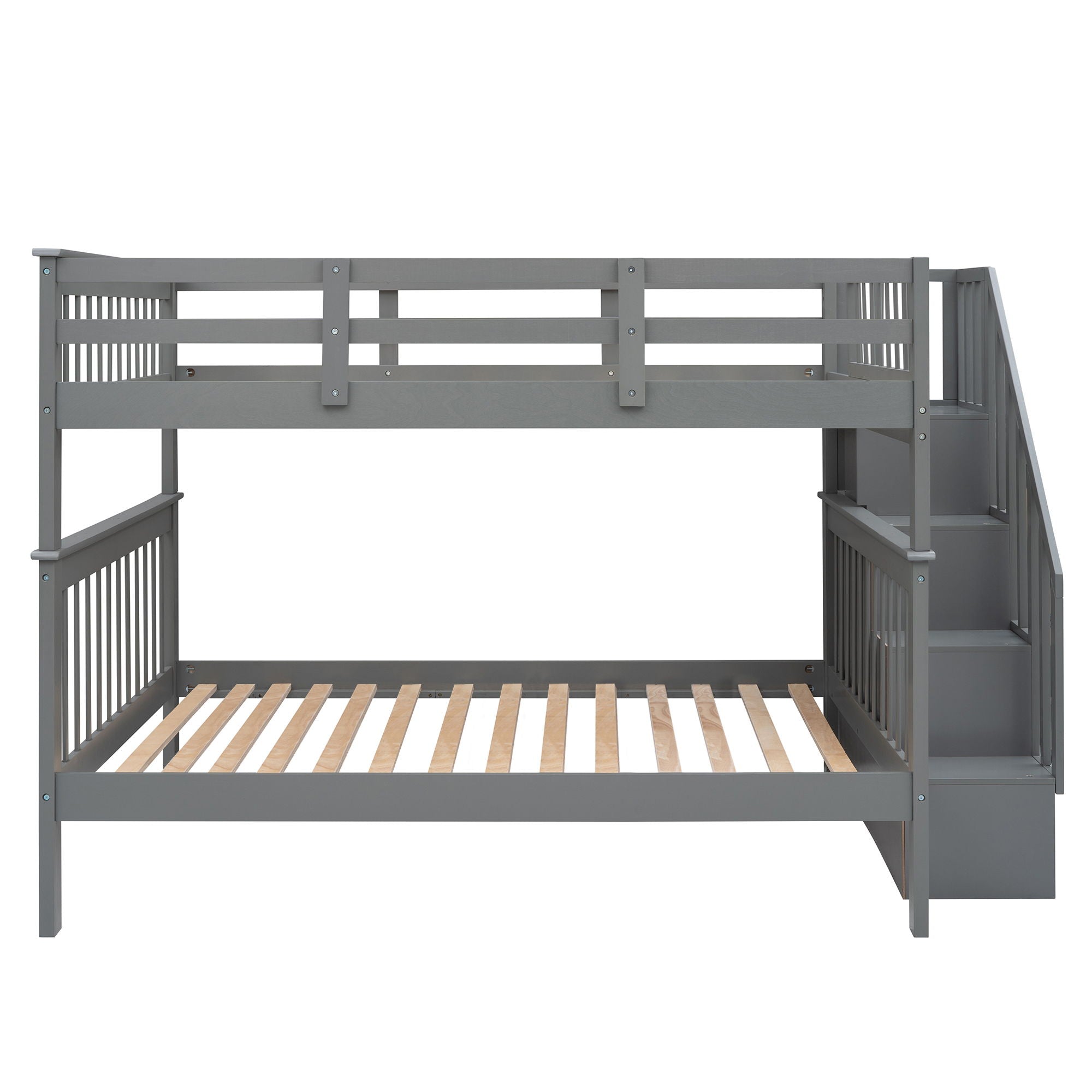 Stairway Bunk Bed With Storage And Guard Rail For Bedroom