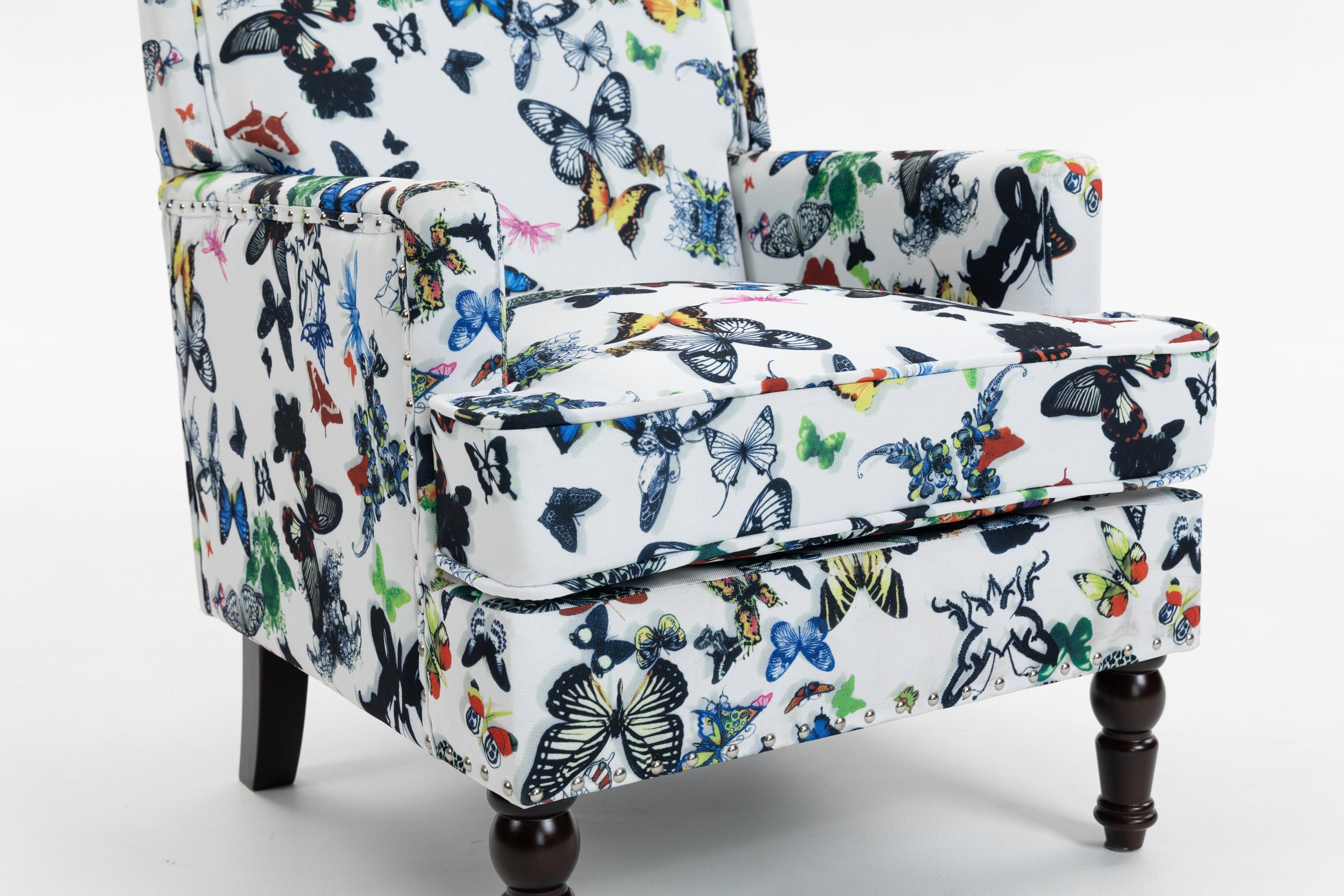 Upholstered Accent Chair, Vintage Armchair with Linen Fabric and Nailhead Trim