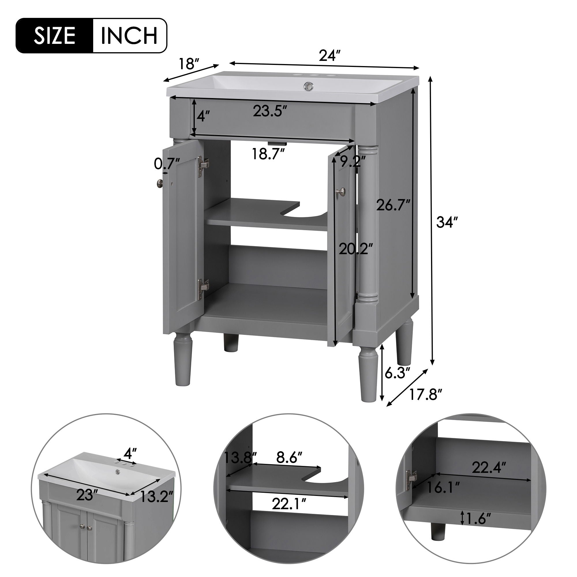 Bathroom Vanity With Top Sink, 2-Tier Modern Bathroom Storage Cabinet