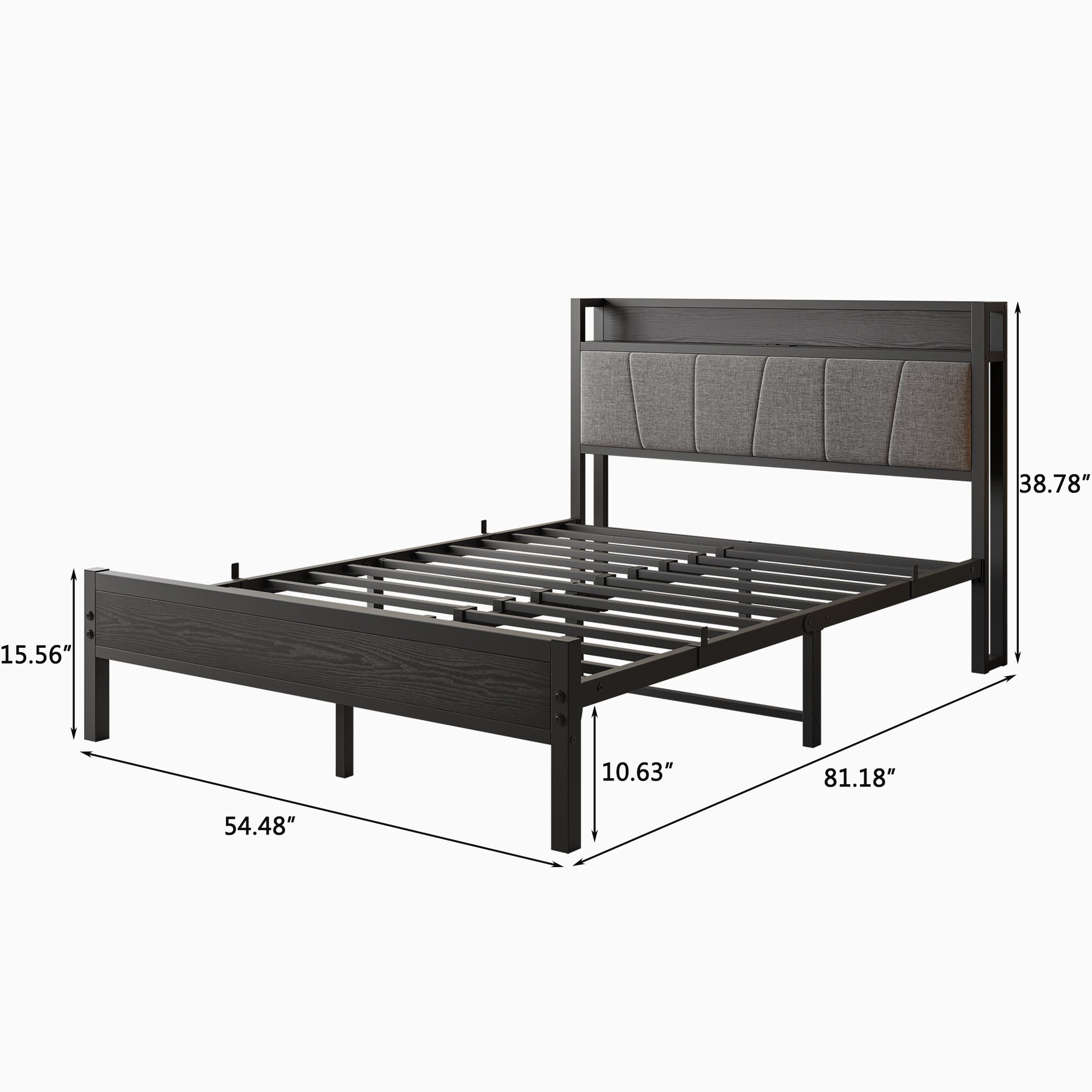Full Size Bed Frame Storage Headboard with Charging Station