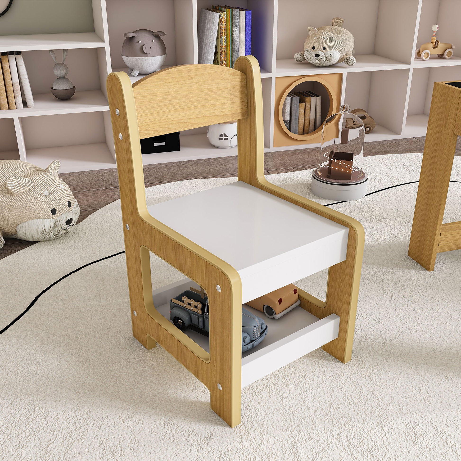 3 In 1 Kids Study Table & Chairs Set Multi Functional Activity Table With Detachable Blackboard Top - Natural Wood - Best Buy Furniture