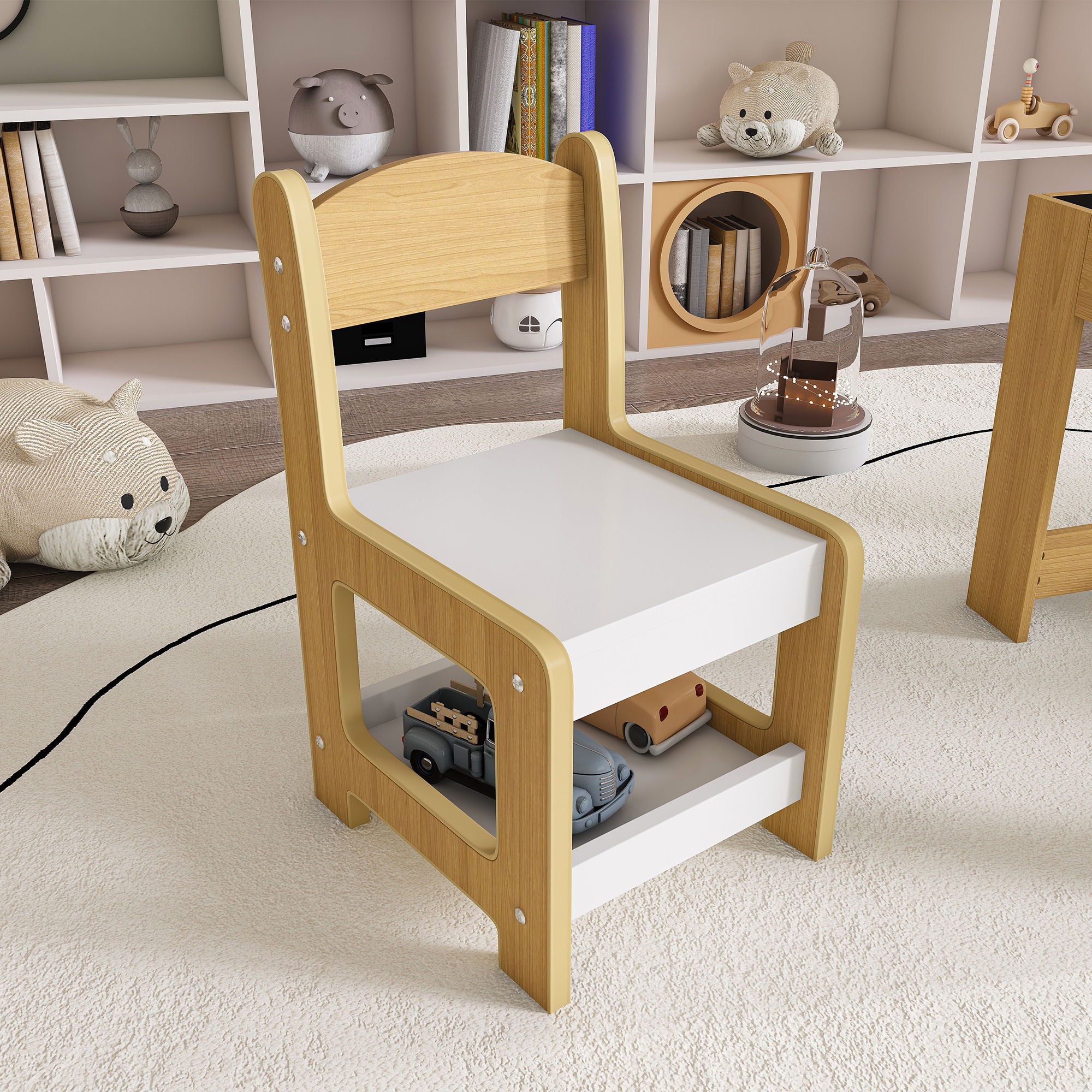 3 In 1 Kids Study Table & Chairs Set Multi Functional Activity Table With Detachable Blackboard Top - Natural Wood - Best Buy Furniture