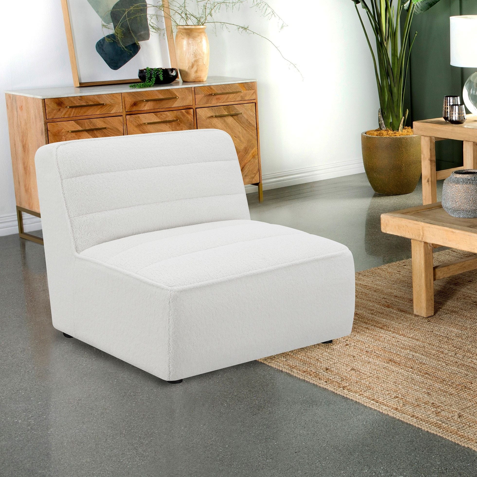 Bonnie - Upholstered Armless Chair With Channel Tufting - Ivory