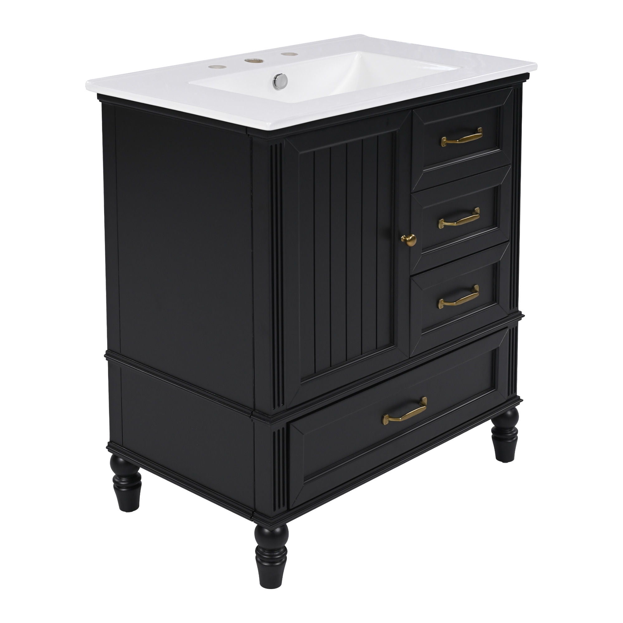 30" Bathroom Vanity With Sink, 3 Drawers, Adjustable Feet