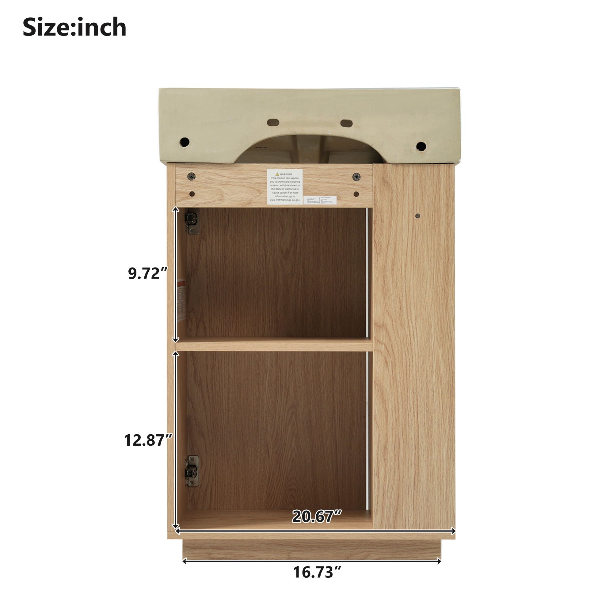 21.6" Bathroom Vanity With Sink And Freestanding Wood Grain Cabinet Featuring Left Door - Wood
