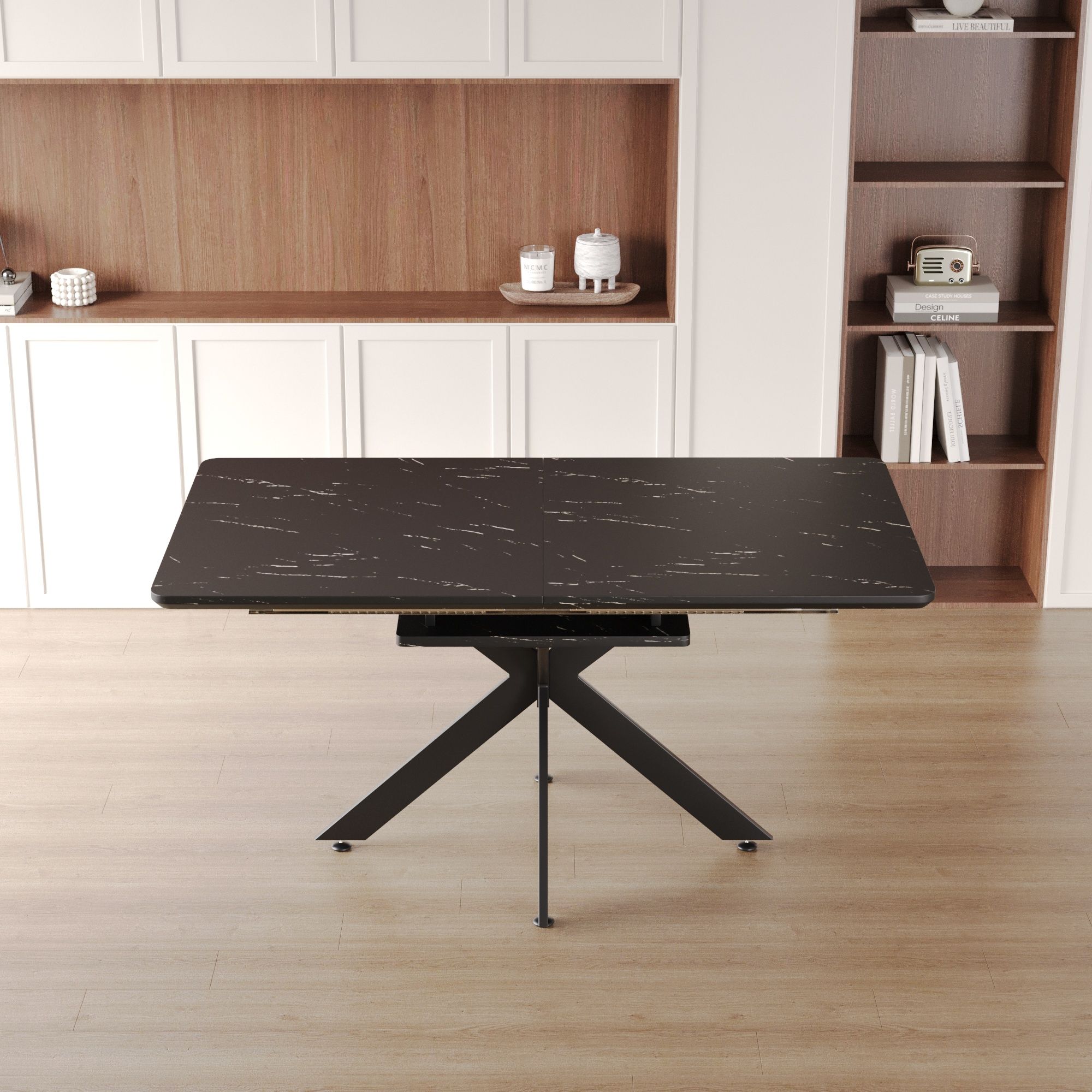 Modern Mid-Century Gray Dining Table Set With Extendable Design