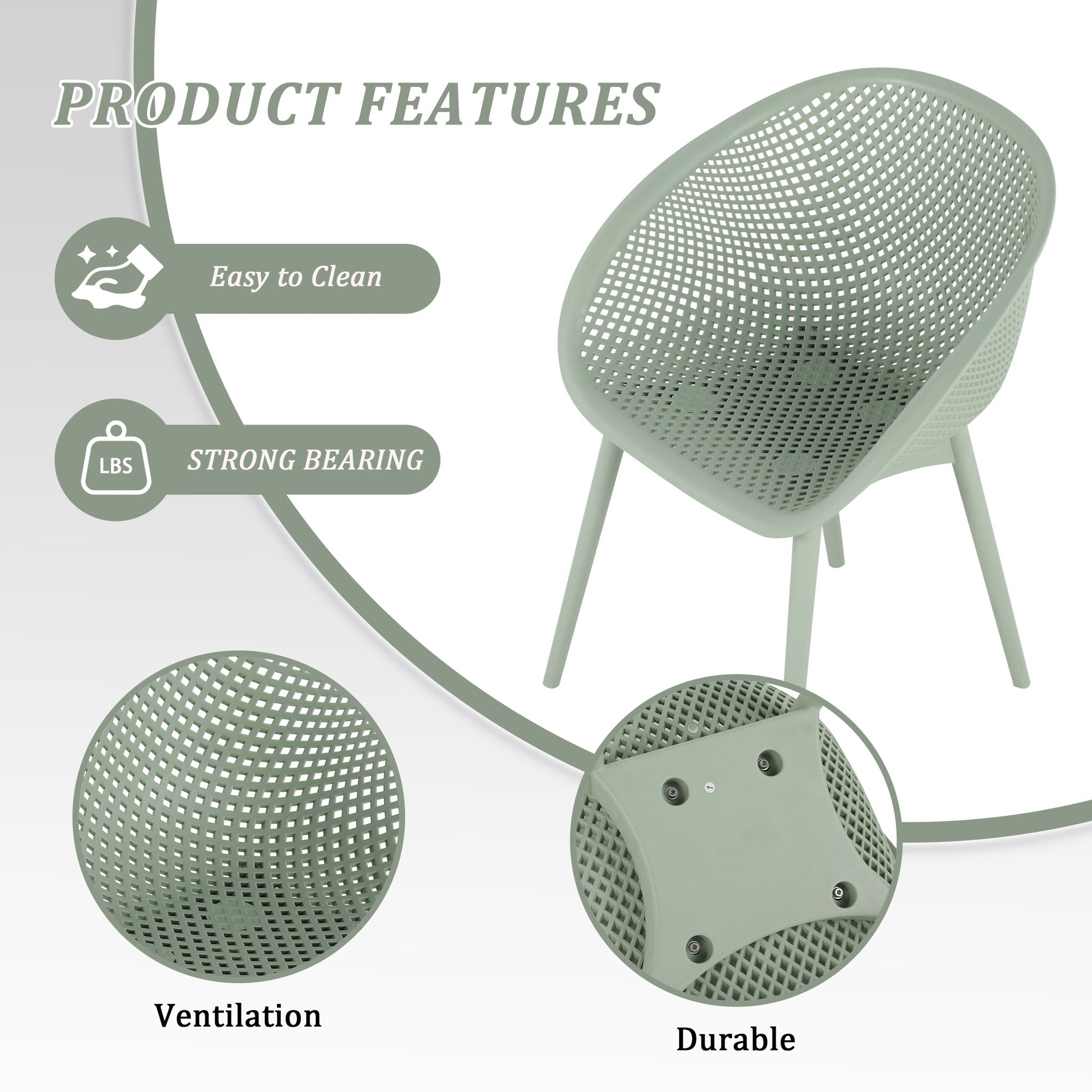 2 Piece Durable Single Chair With Mesh Hollow Out Design