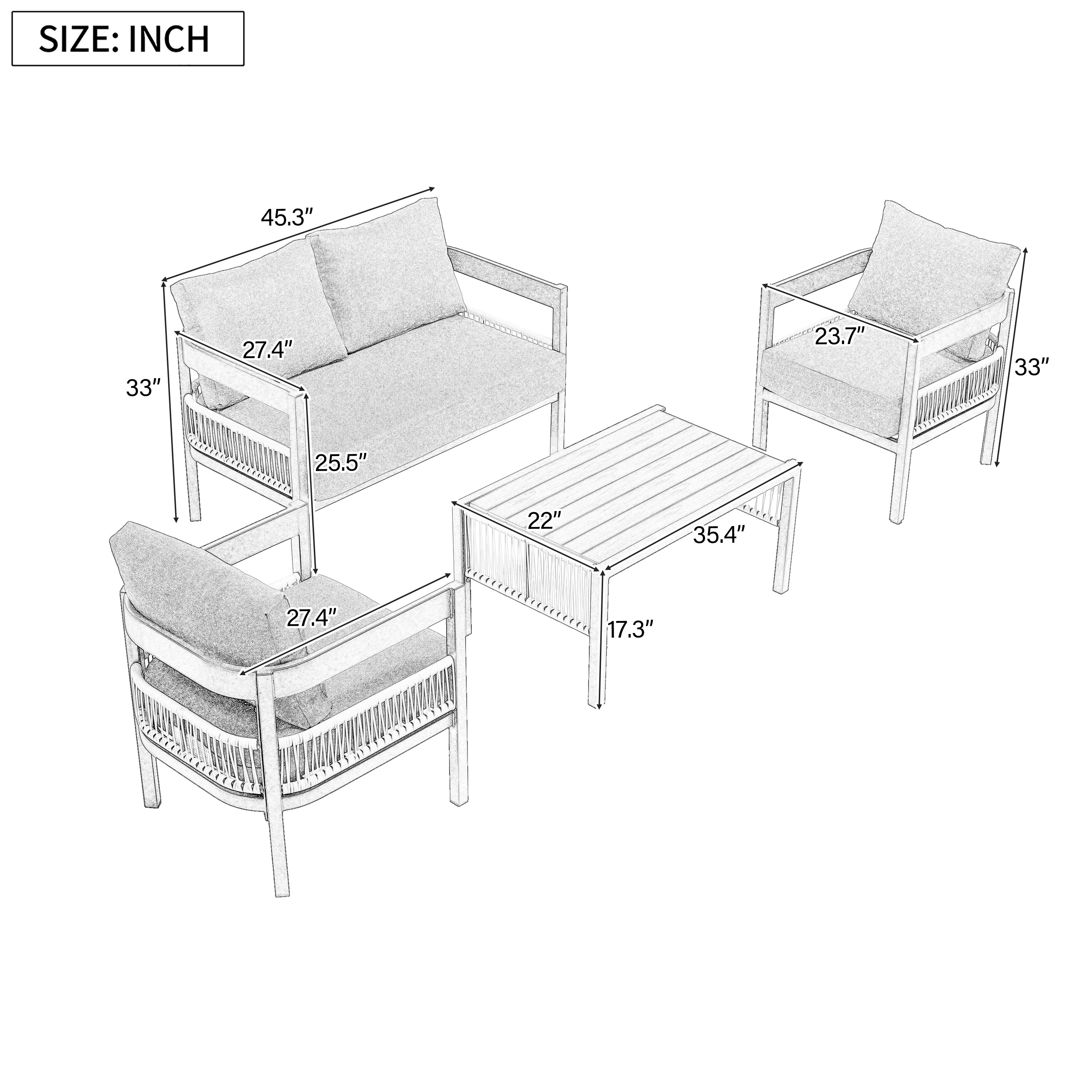 U_Style Multi-Person Outdoor Iron Sofa Set with Rattan Decoration