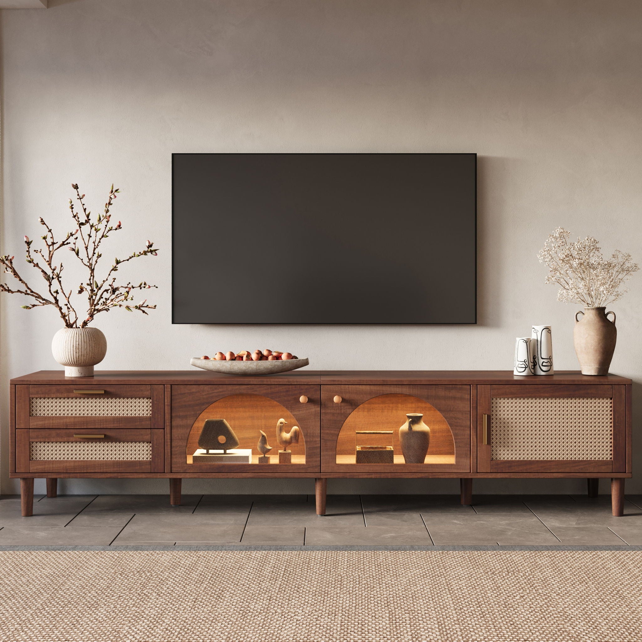 TV Stand With App-Controlled LED Lights, 2 Drawers & Door Storage