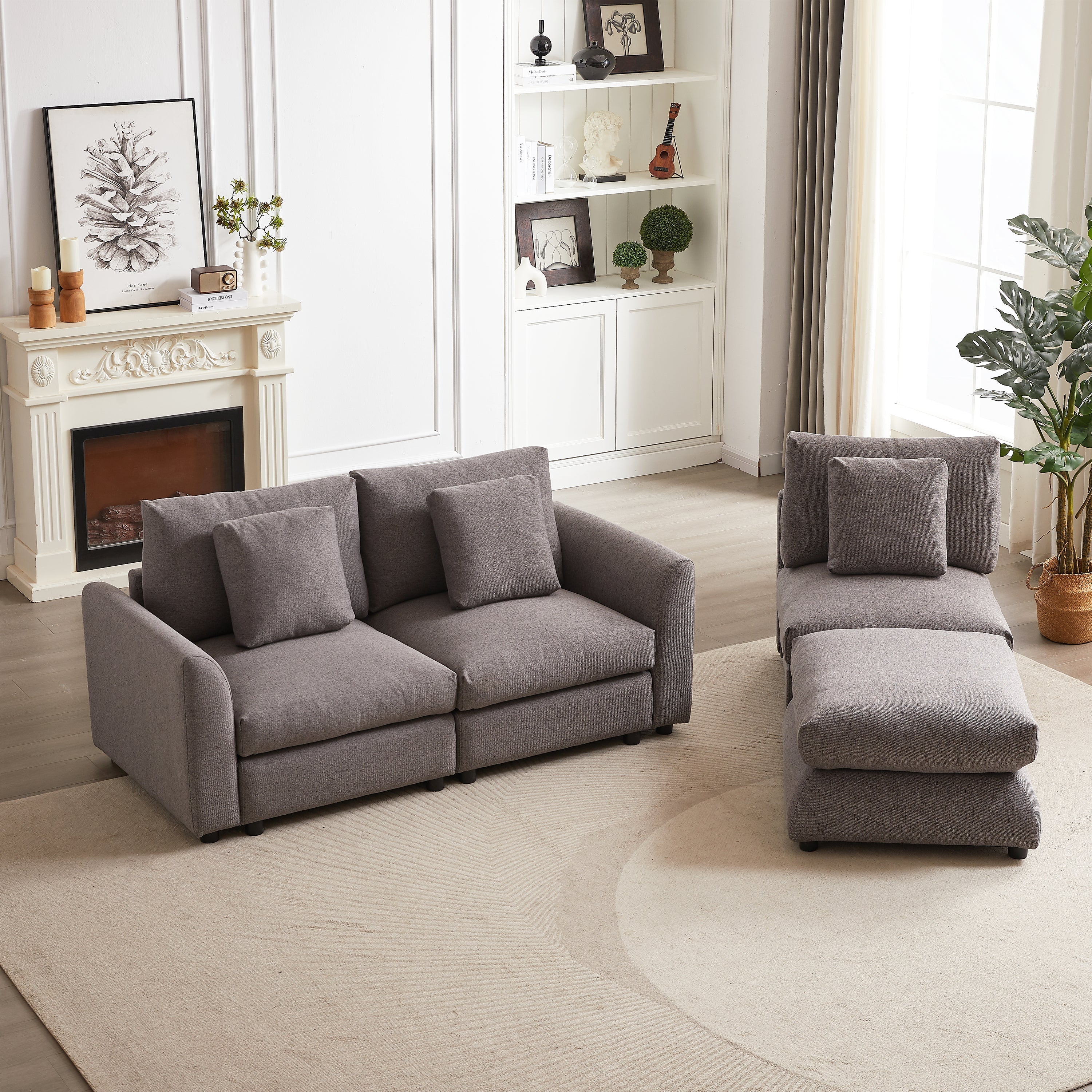 102.2 Inch Combination Modular Sofa with Ottoman Grey