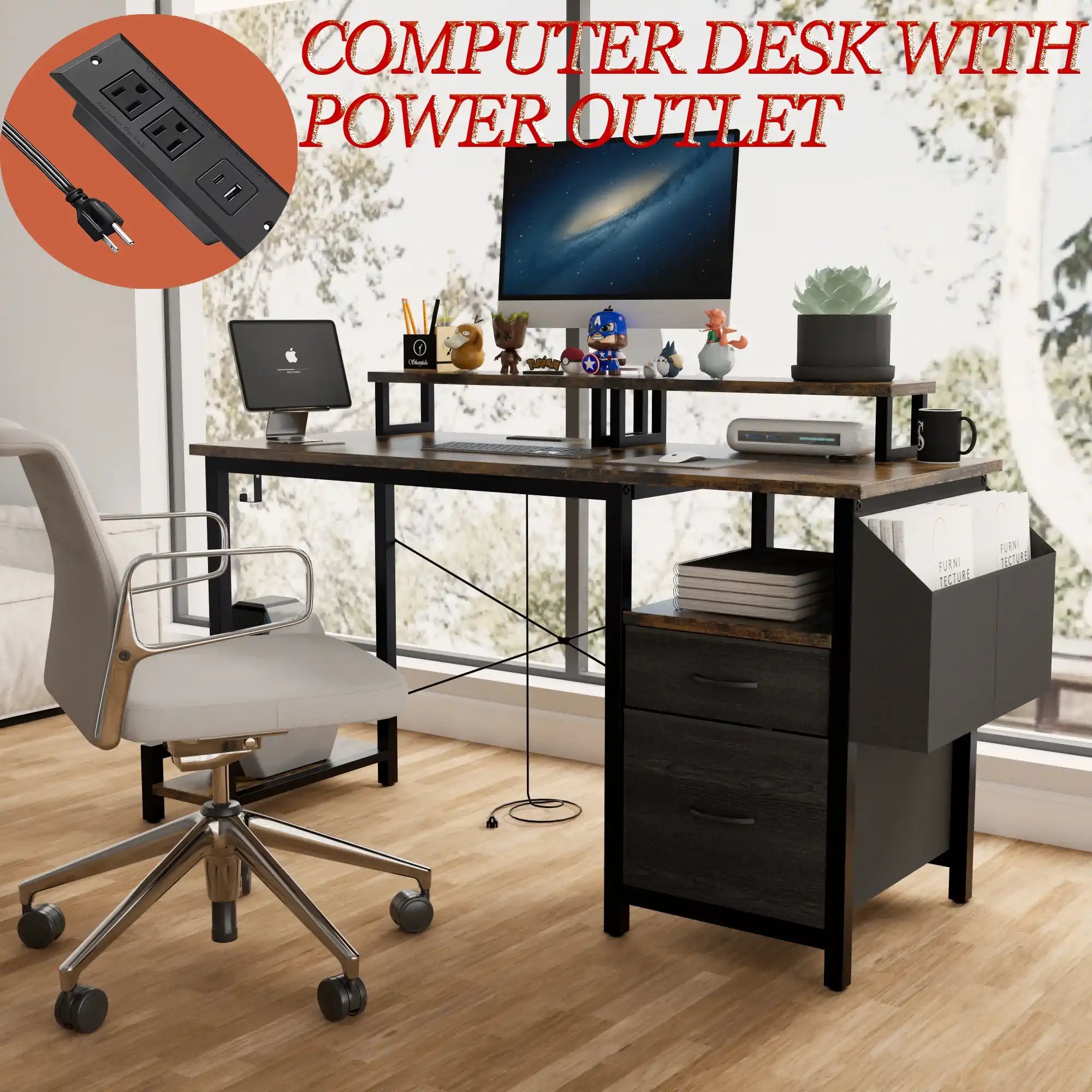 Jovie Computer Desk with Drawer and Power Outlets - Best Buy Furniture