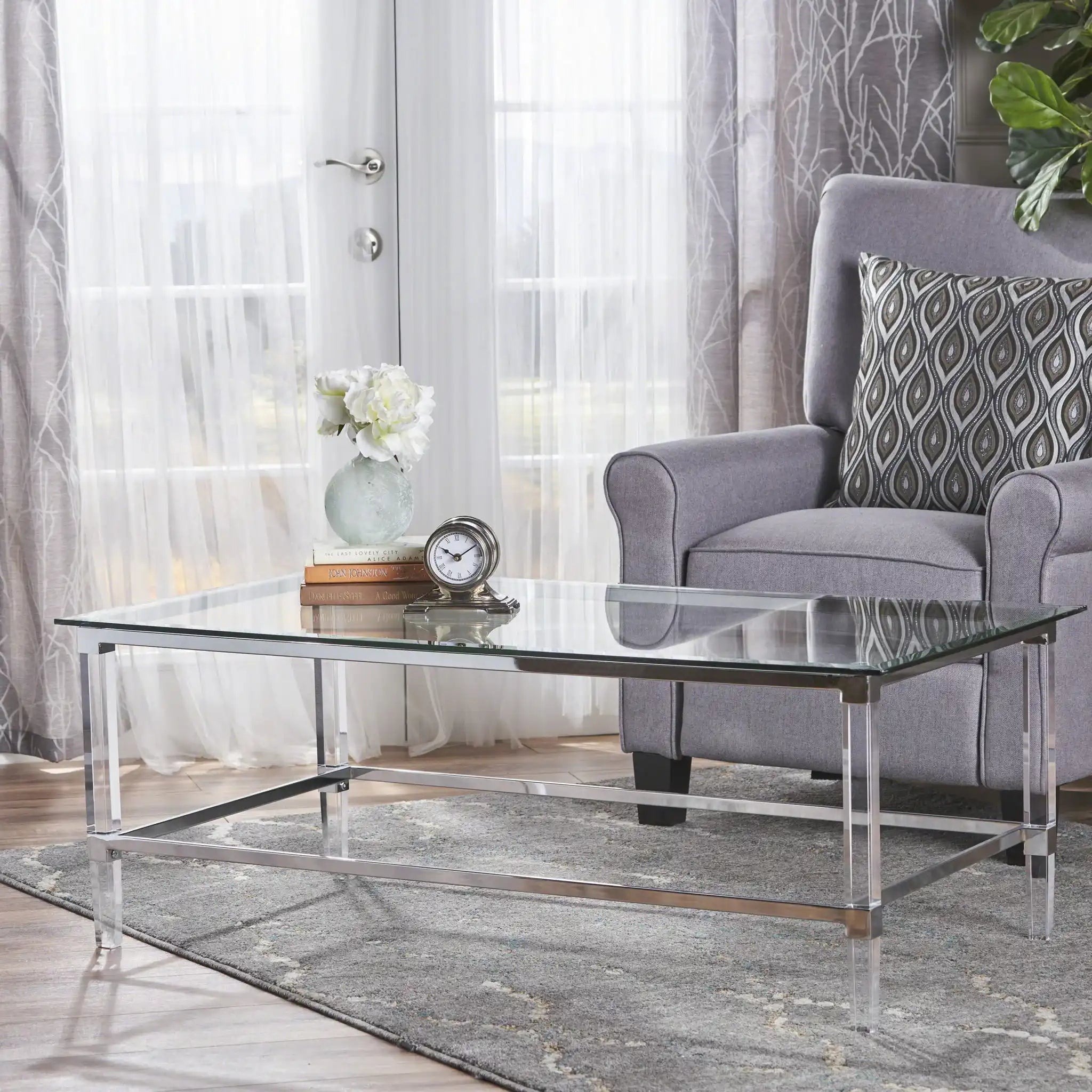 Ultra Modern Rectangle Coffee Table With Tempered Glass Surface - Clear