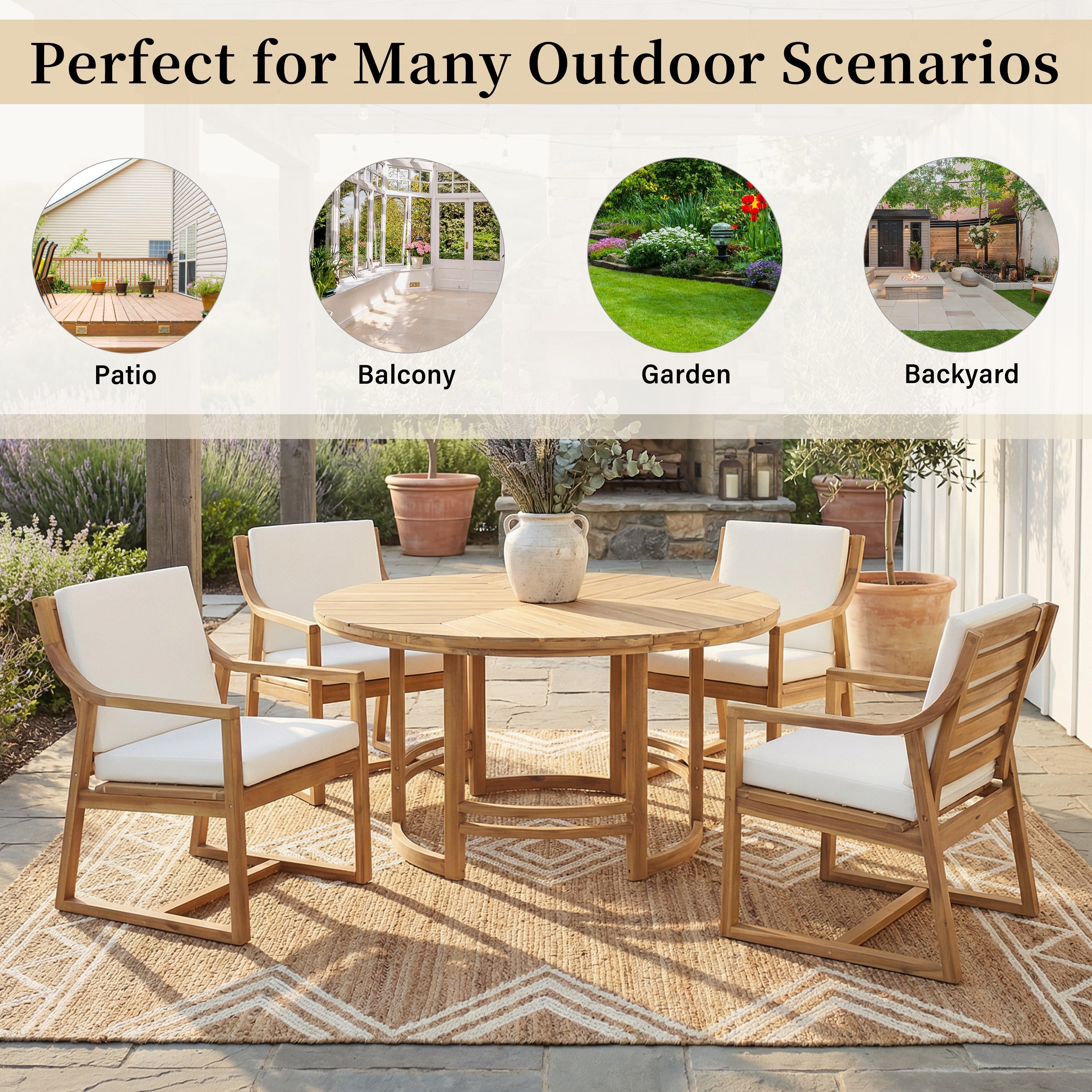Outdoor Dining Set 5-Piece Patio Table And Chairs Set with Umbrella Hole