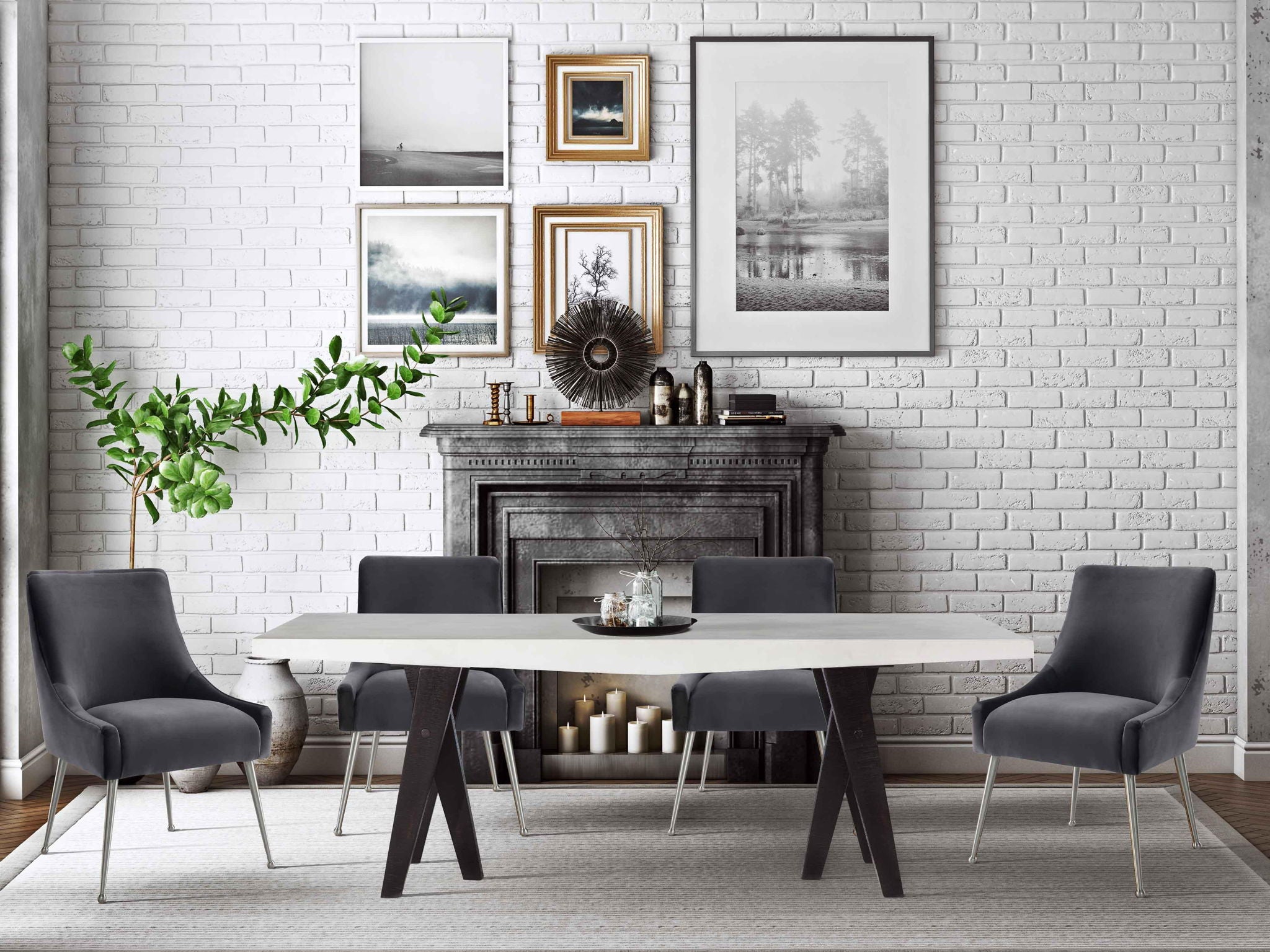 Beatrix - Velvet Side Chair With Silver Leg - Gray