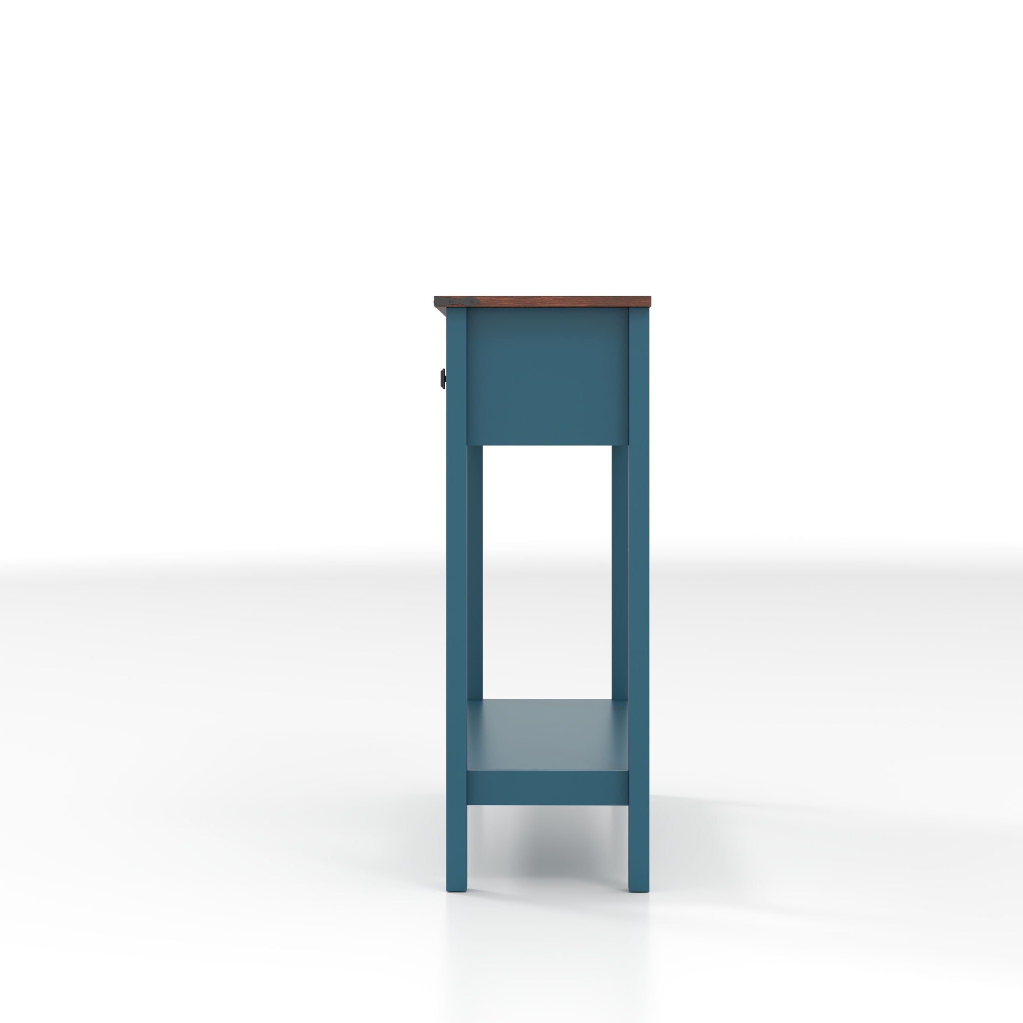 Farmhouse Style Console Table With 2 Drawers And Bottom Storage Shelf