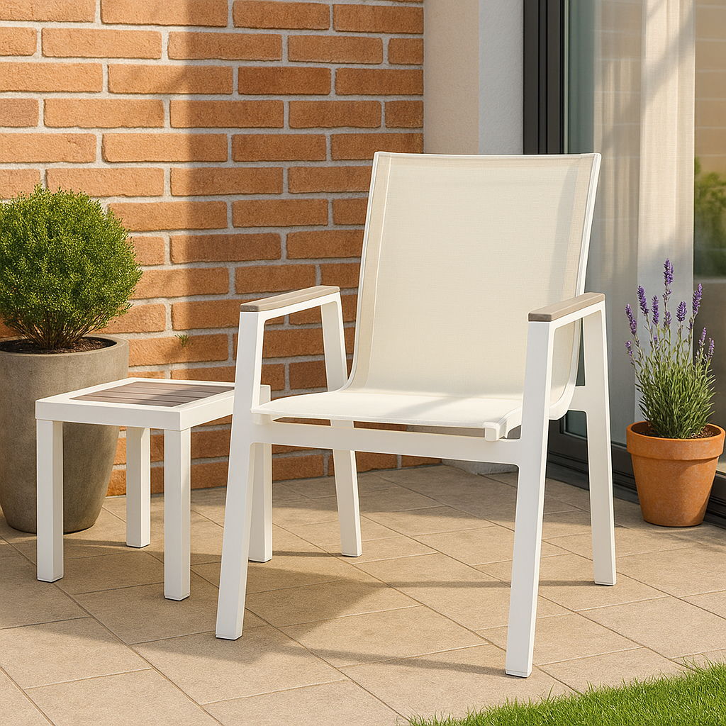 Nizuc - Outdoor Patio Dining Arm Chair With White Frame And Gray Arms (Set of 2)