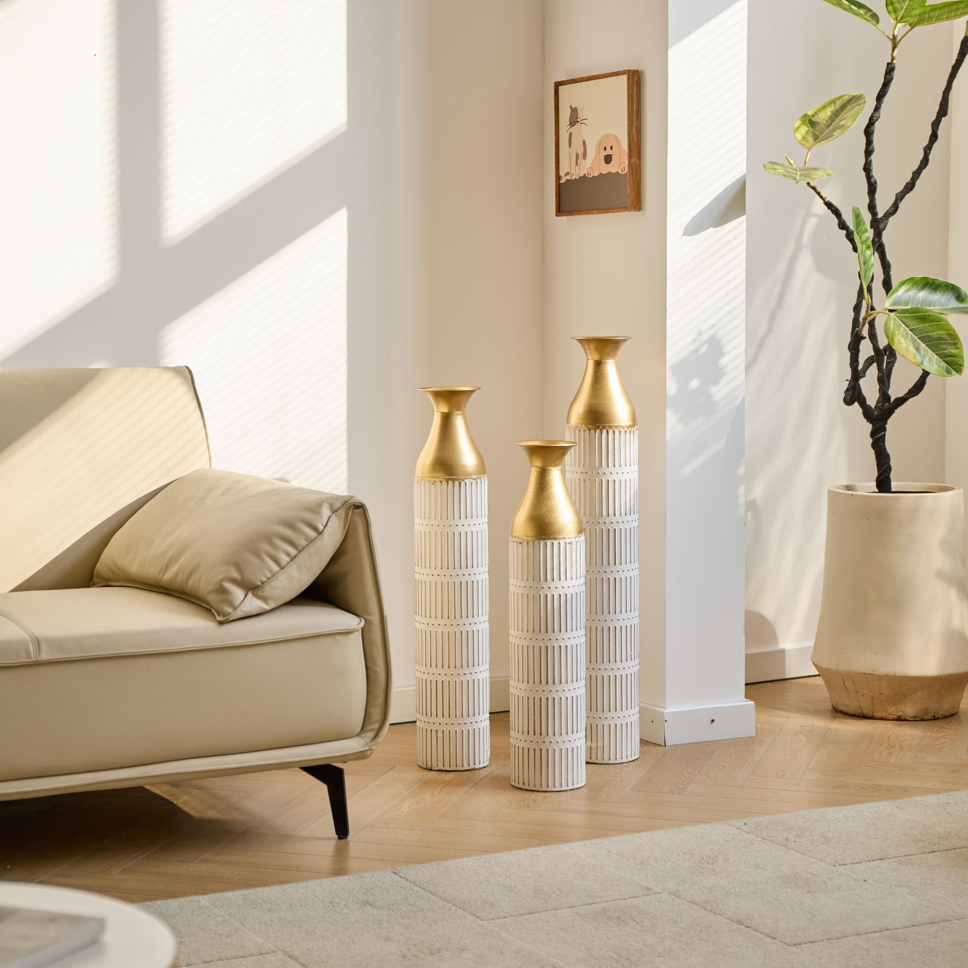 Floor Metal Vases Decorated White Metal Vases (Set of 3) Gorgeous Home Decoration Large Glazed Metal Vases - White - Best Buy Furniture