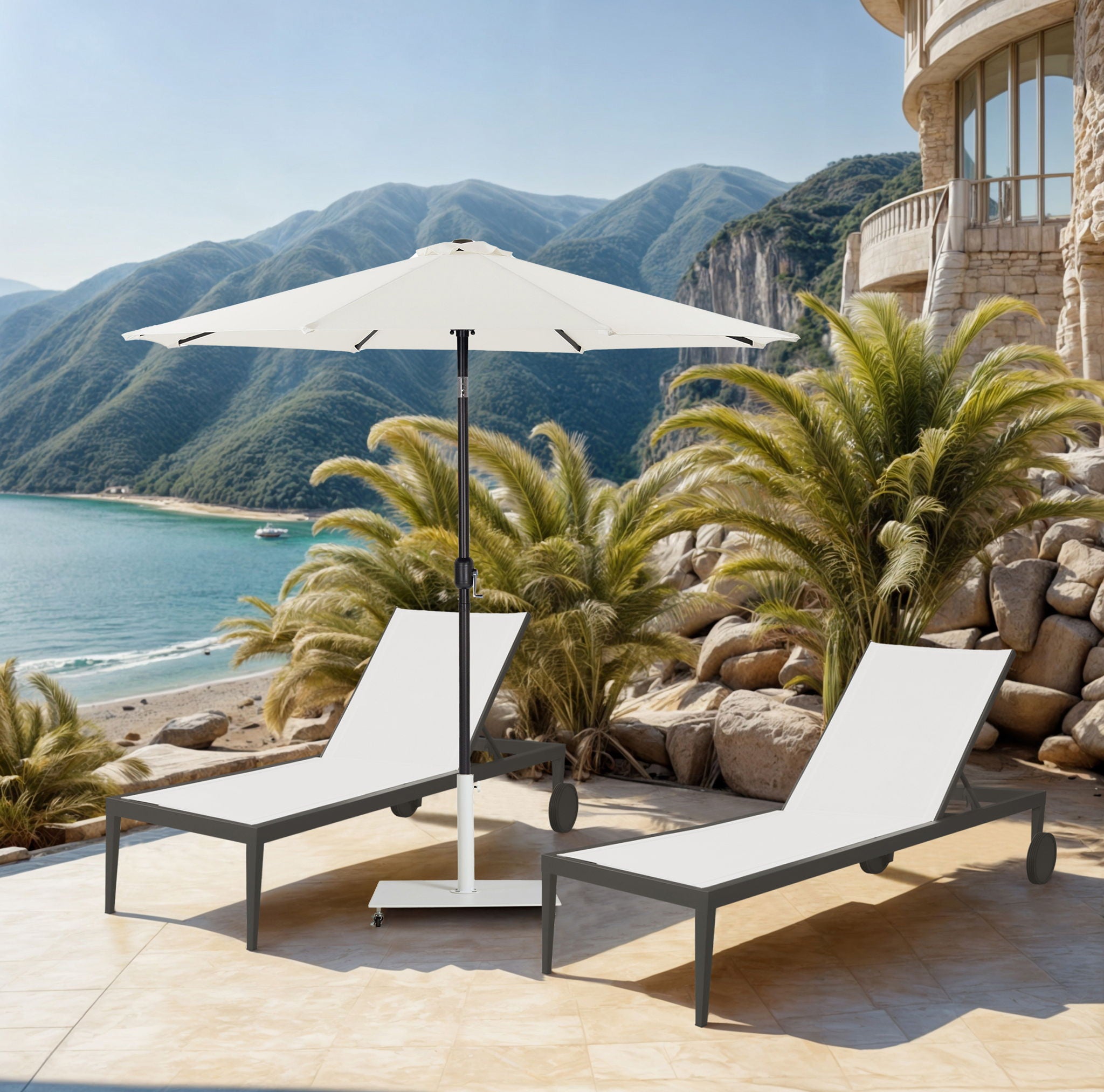 Fiji - Aluminum Patio Umbrella With Square White And Black Base