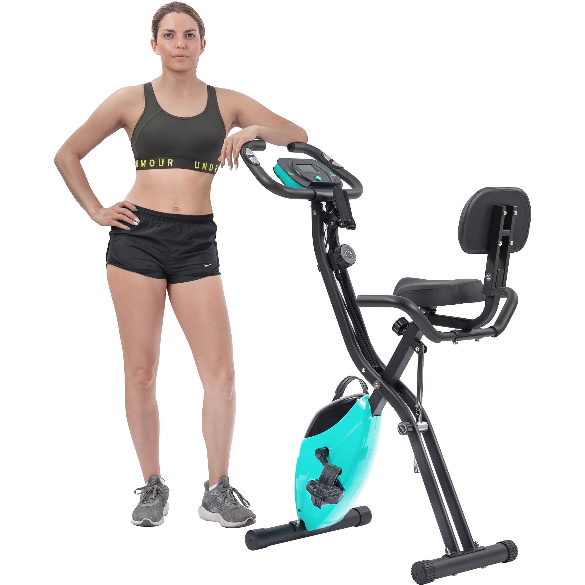 Exercise Bike Folding Stationary Bikes For Home With 16 Level Magnetic Resistance