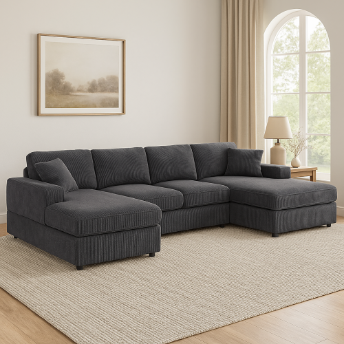 Amura 3 Piece Corduroy Double-Chaise Sectional