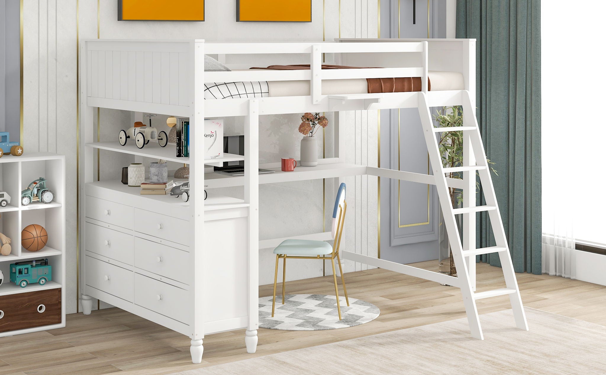 Loft Bed With Drawers With Desk And Shelves