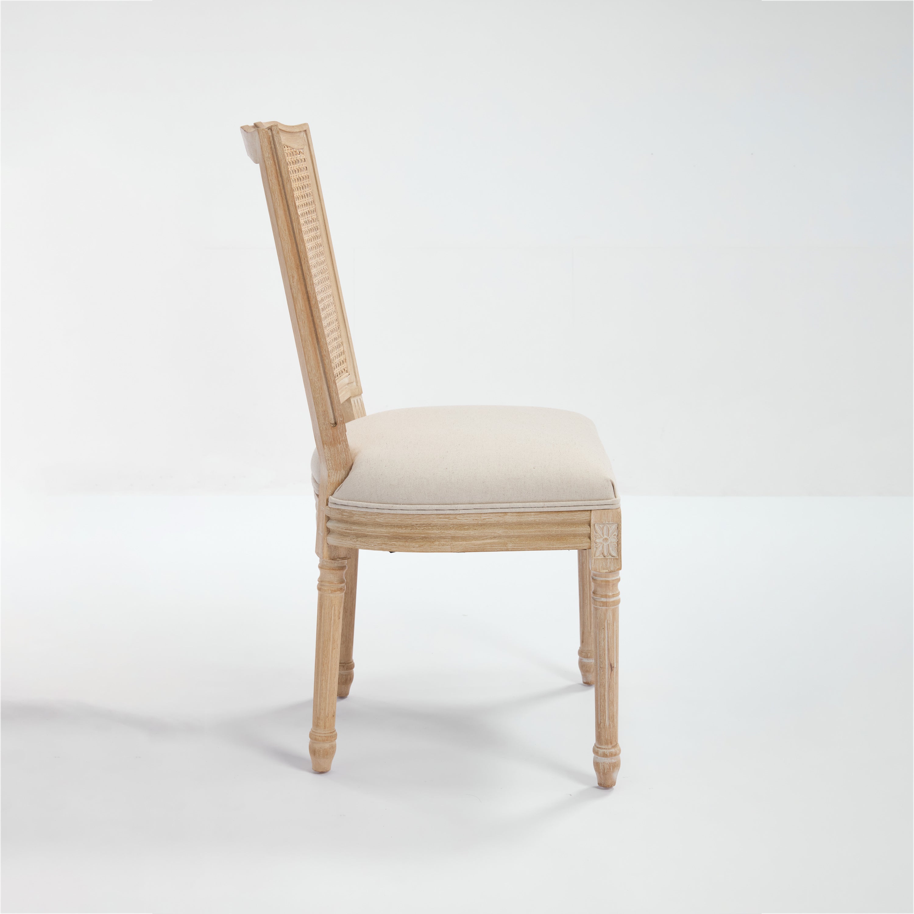 French Country Dining Chairs Set of 2 Upholstered With Natural Rattan Back