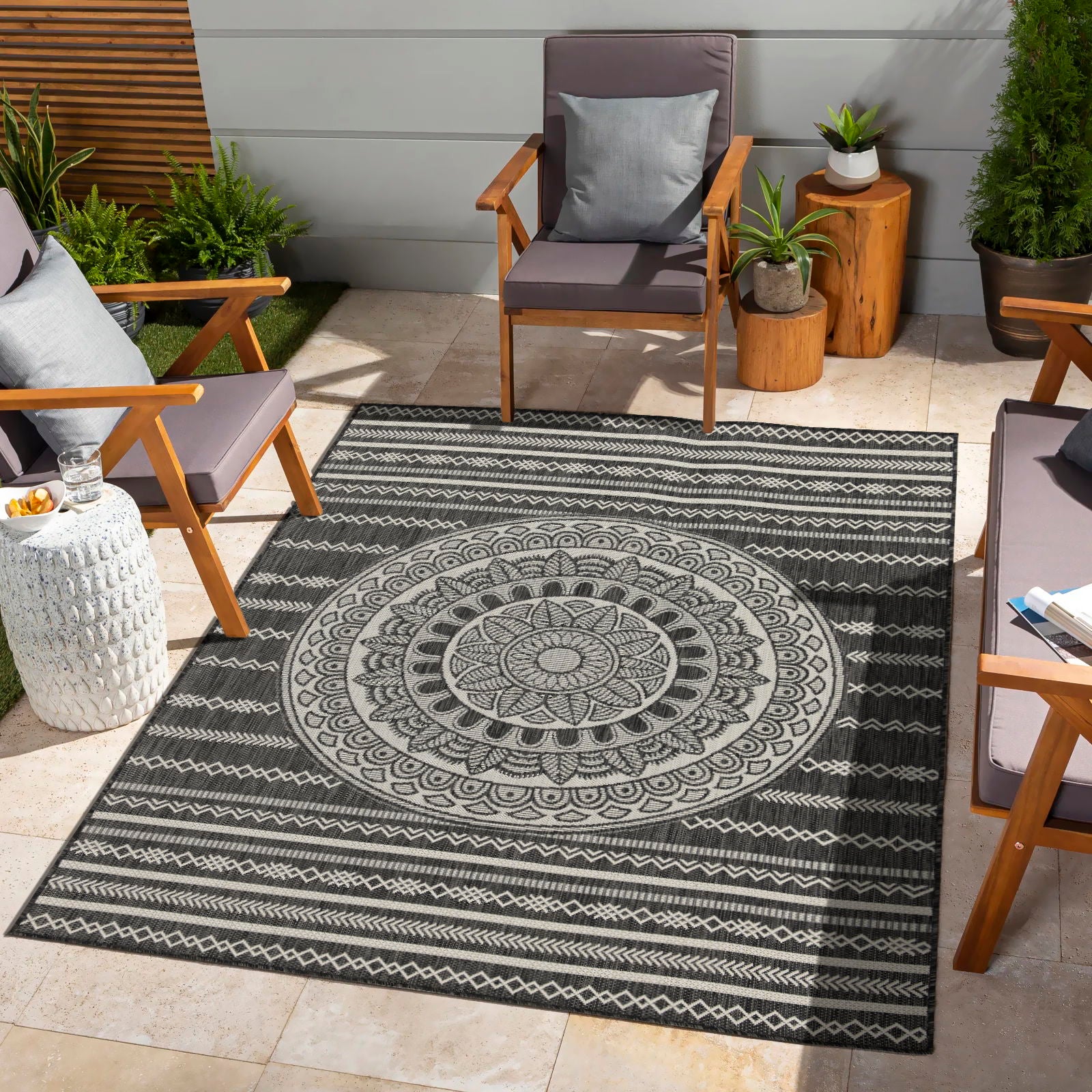 Sunshine - 5'3" X 7'3" Indoor, Outdoor Area Rug - Anthracite - Polypropylene