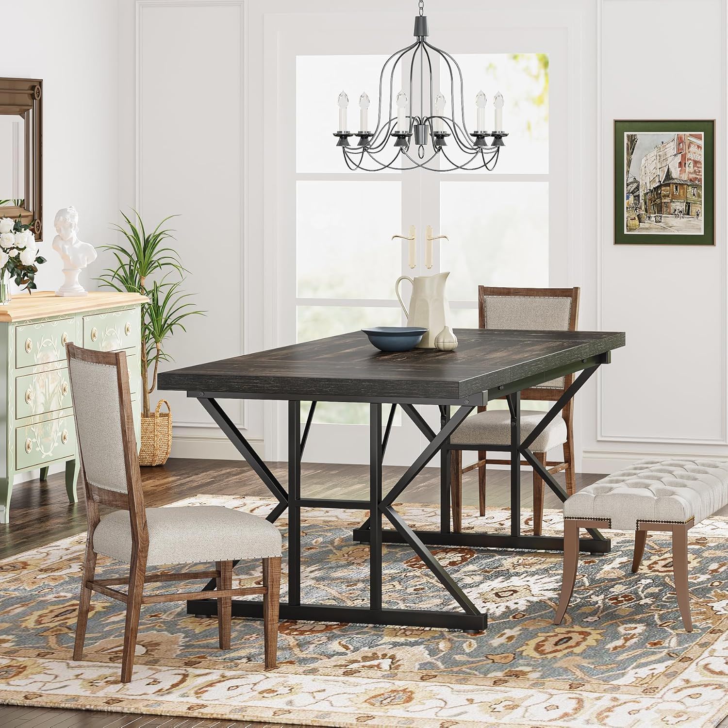 Rectangular Dining Table With X Trestle Metal Legs