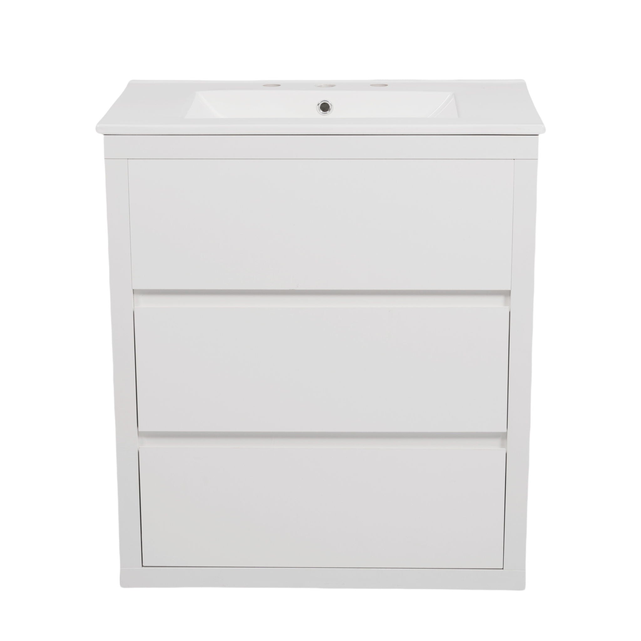 Freestanding Bathroom Vanity With Ceramic Sink, 2 Full Extension Drawers