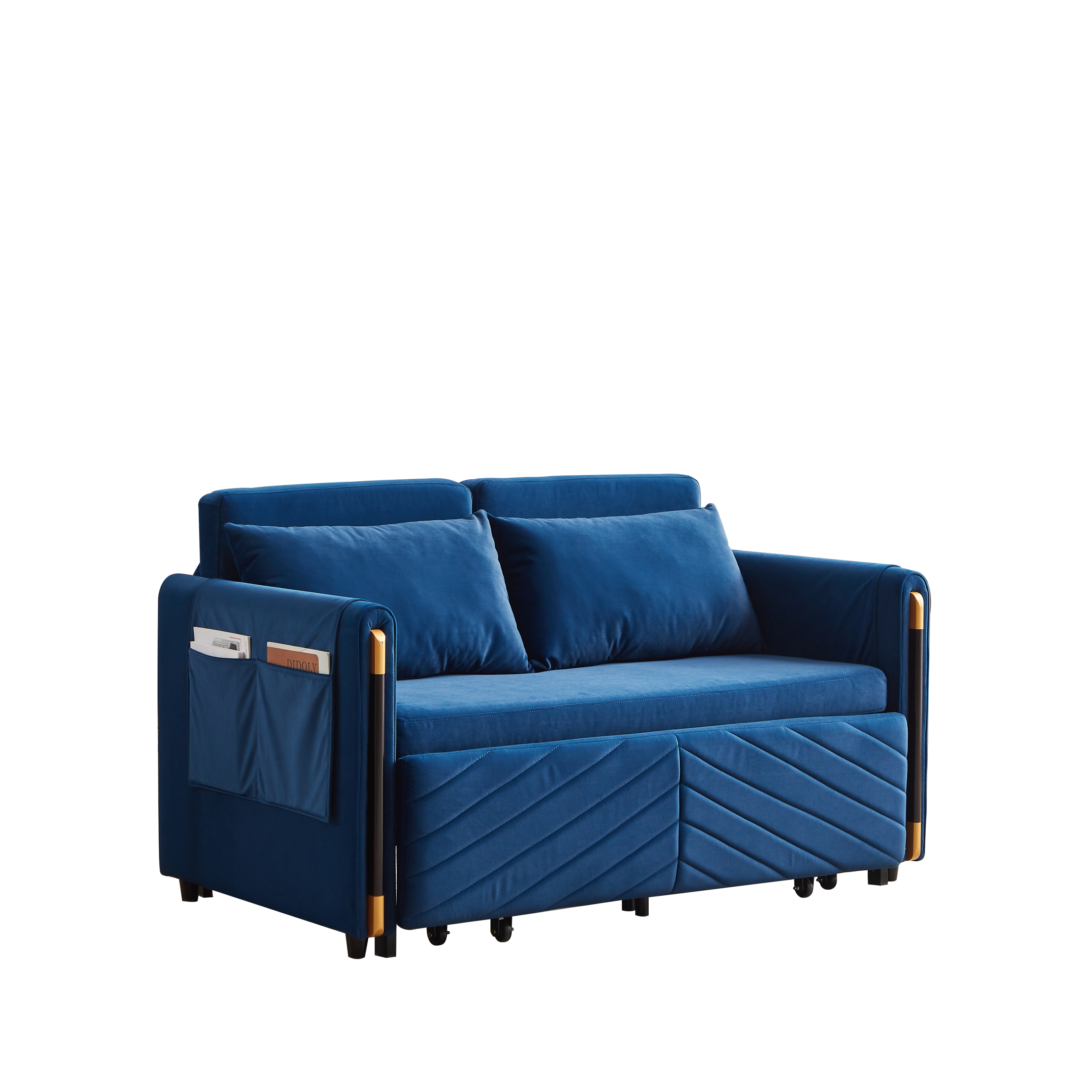 Convertible Velvet Loveseat Sleeper with Arm Storage and Adjustable Back